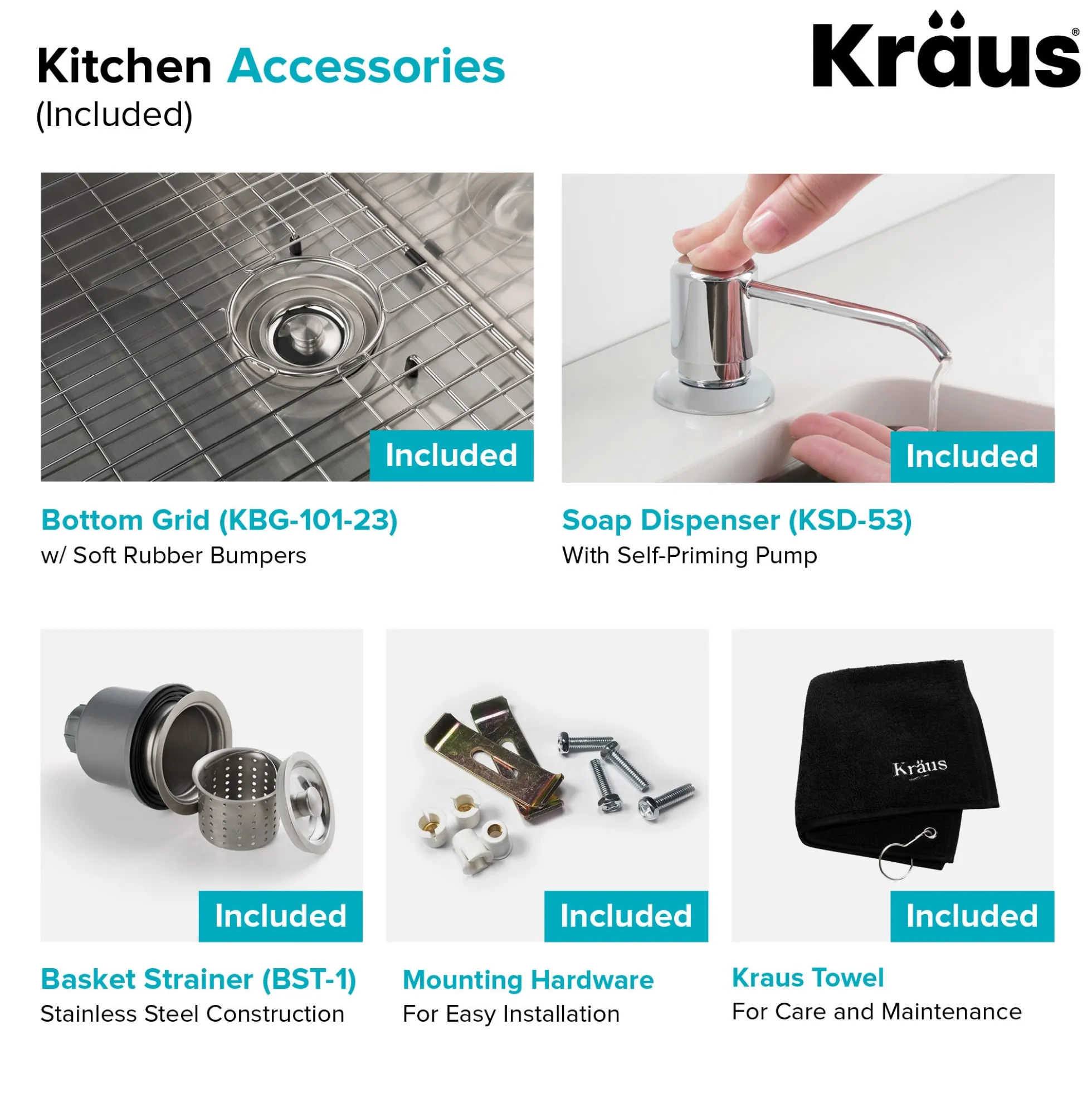 23" Undermount Kitchen Sink w/ Bolden Commercial Pull-Down Faucet and Soap Dispenser in Chrome