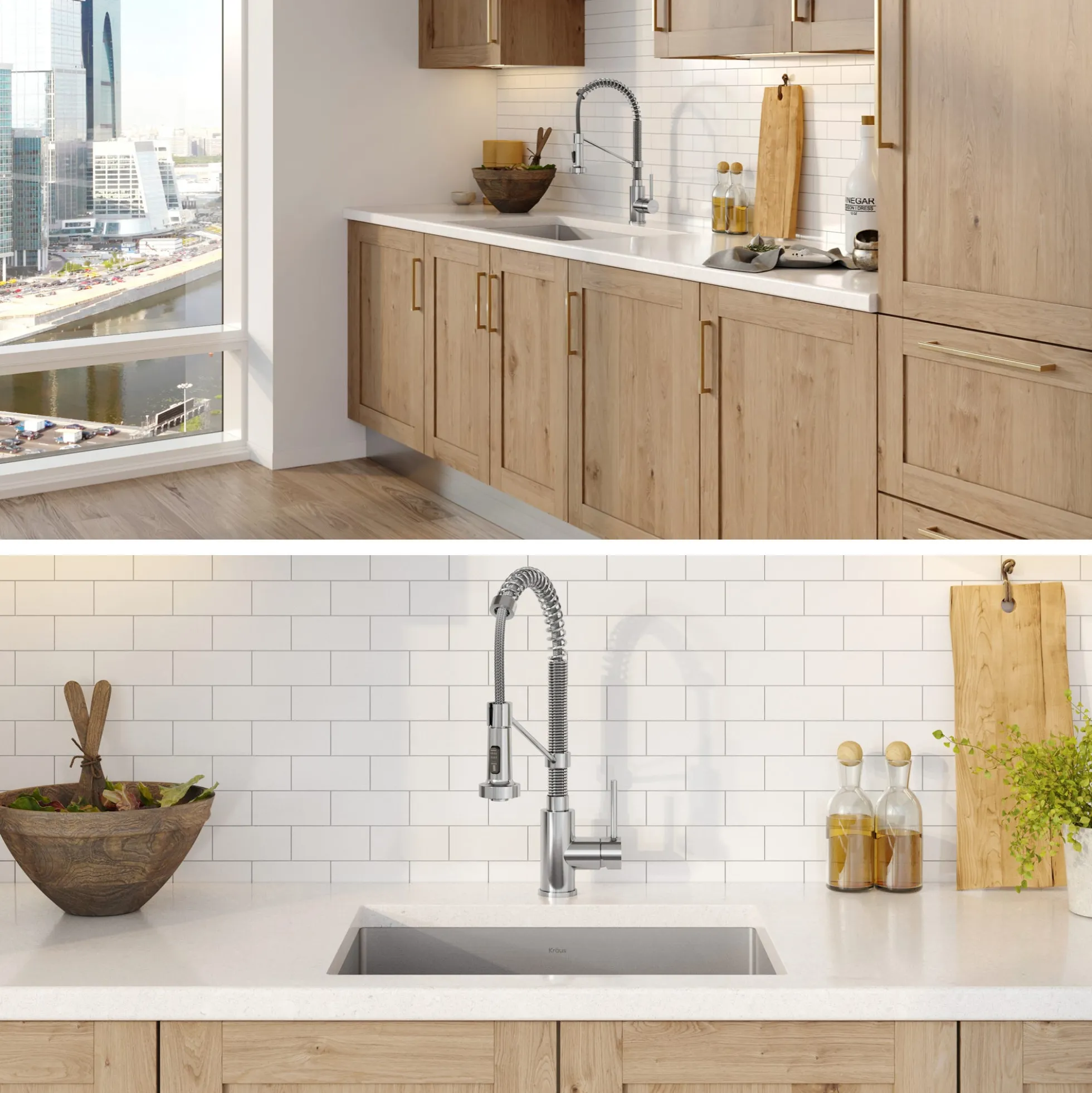 23" Undermount Kitchen Sink w/ Bolden Commercial Pull-Down Faucet and Soap Dispenser in Chrome