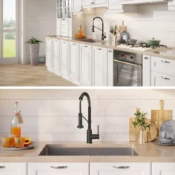 32" Undermount Kitchen Sink w/ Bolden Commercial Pull-Down Faucet and Soap Dispenser in Matte Black