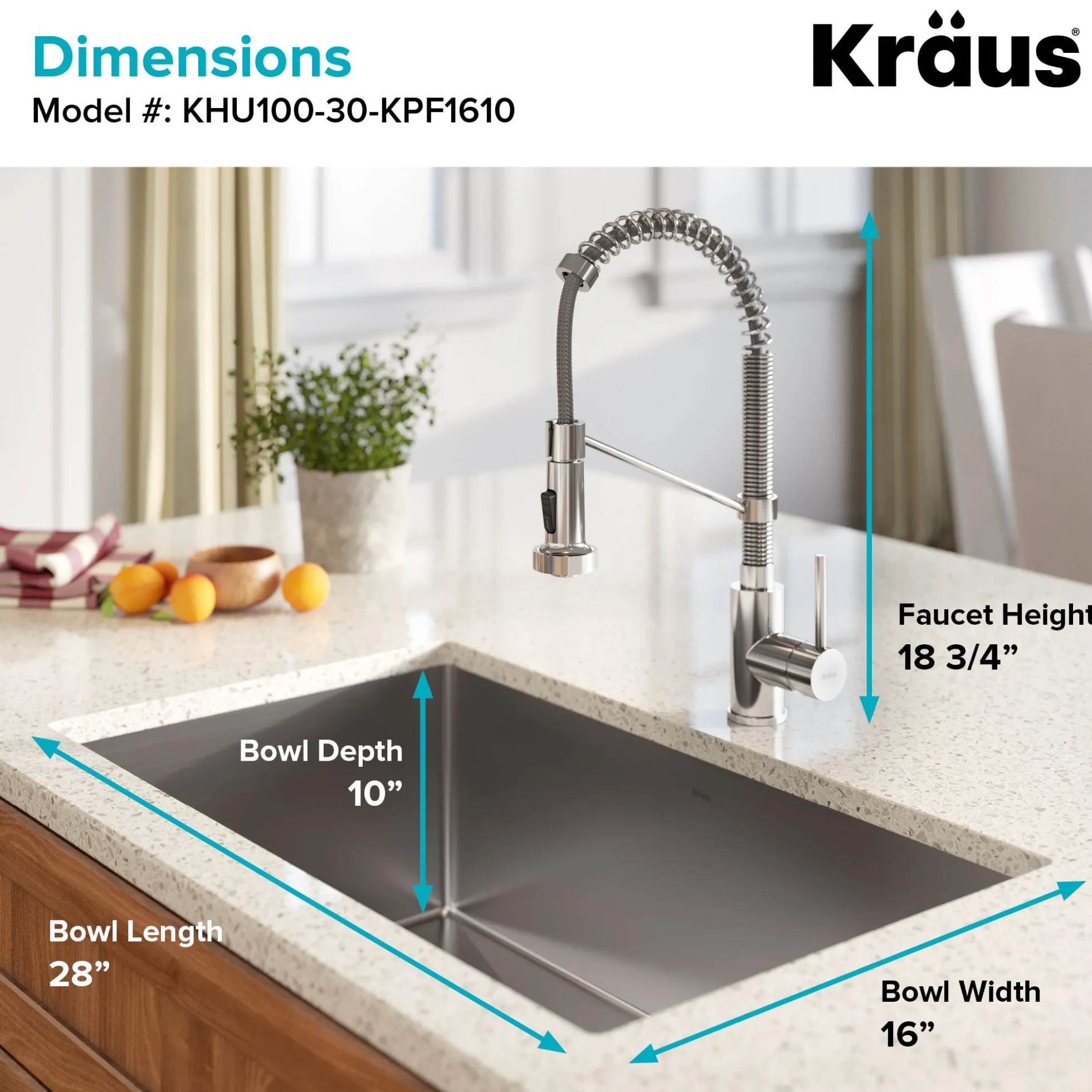 30" Undermount Kitchen Sink w/ Bolden Commercial Pull-Down Faucet and Soap Dispenser in Stainless Steel/Matte Black