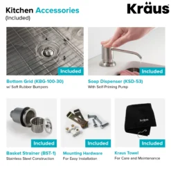 30" Undermount Kitchen Sink w/ Bolden Commercial Pull-Down Faucet and Soap Dispenser in Stainless Steel/Chrome