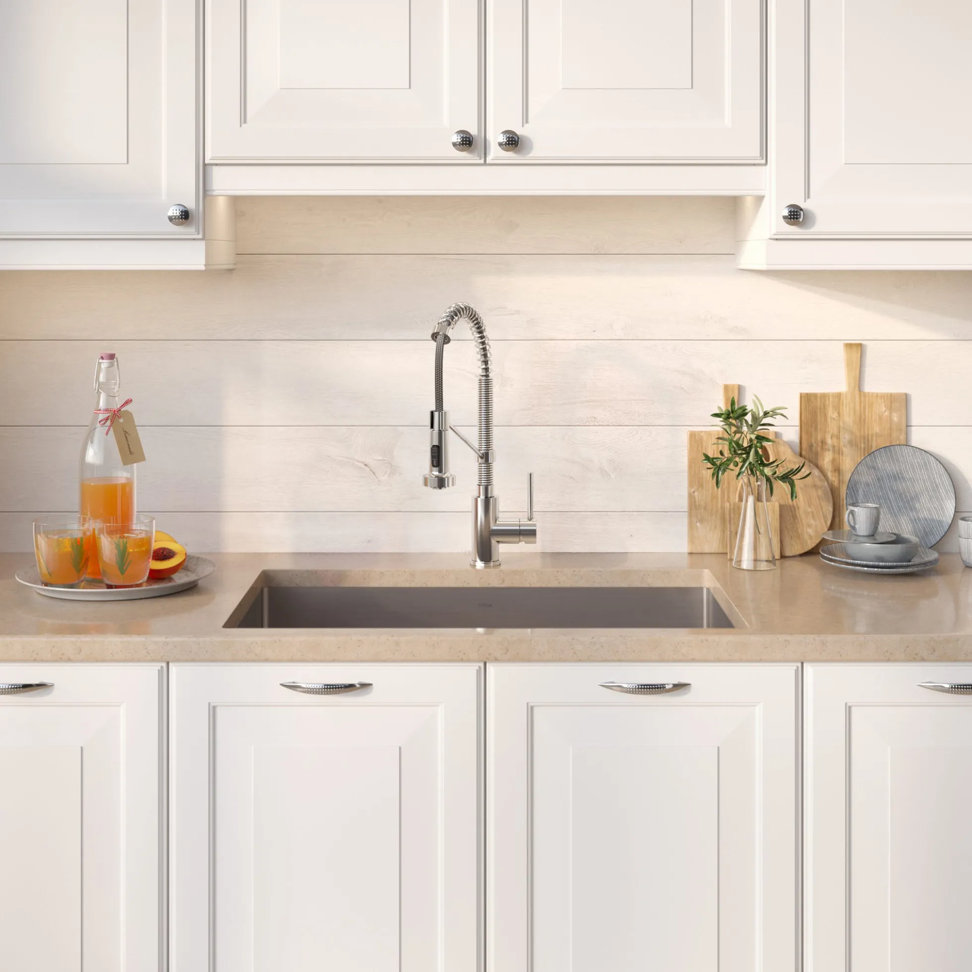 30" Undermount Kitchen Sink w/ Bolden Commercial Pull-Down Faucet and Soap Dispenser in Chrome