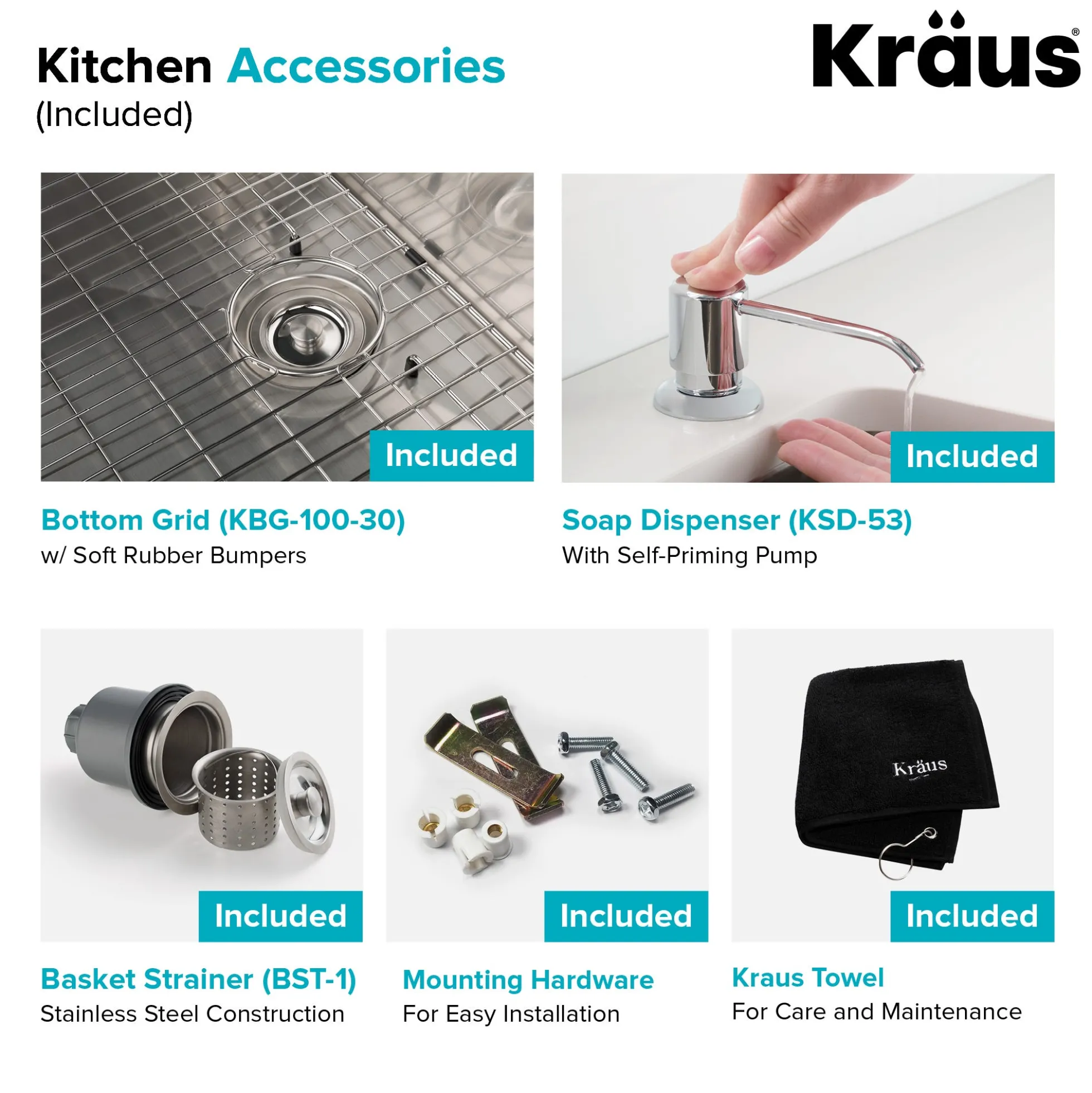 30" Undermount Kitchen Sink w/ Bolden Commercial Pull-Down Faucet and Soap Dispenser in Chrome