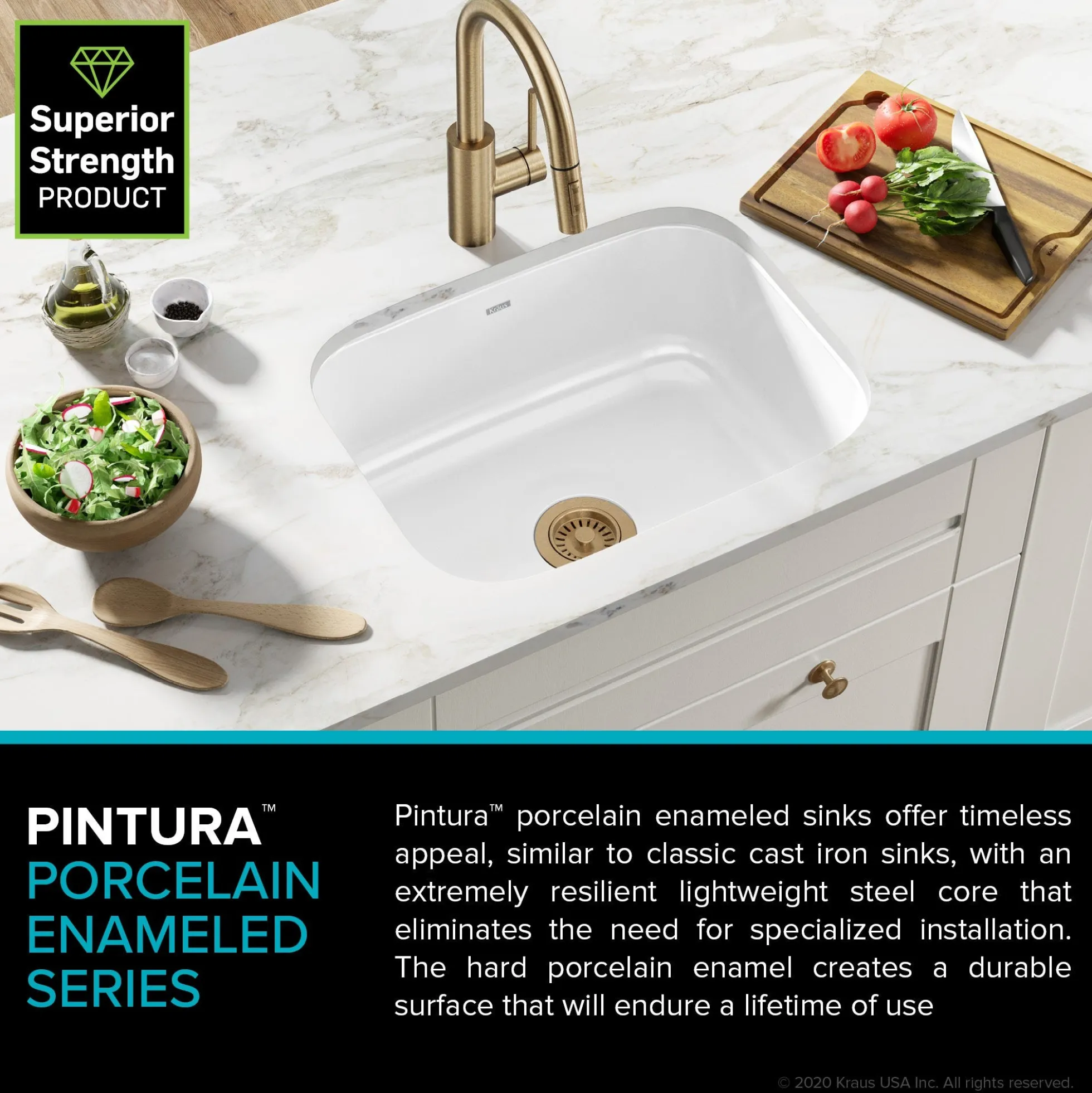22" Undermount Porcelain Enameled Steel Single Bowl Kitchen Sink in White