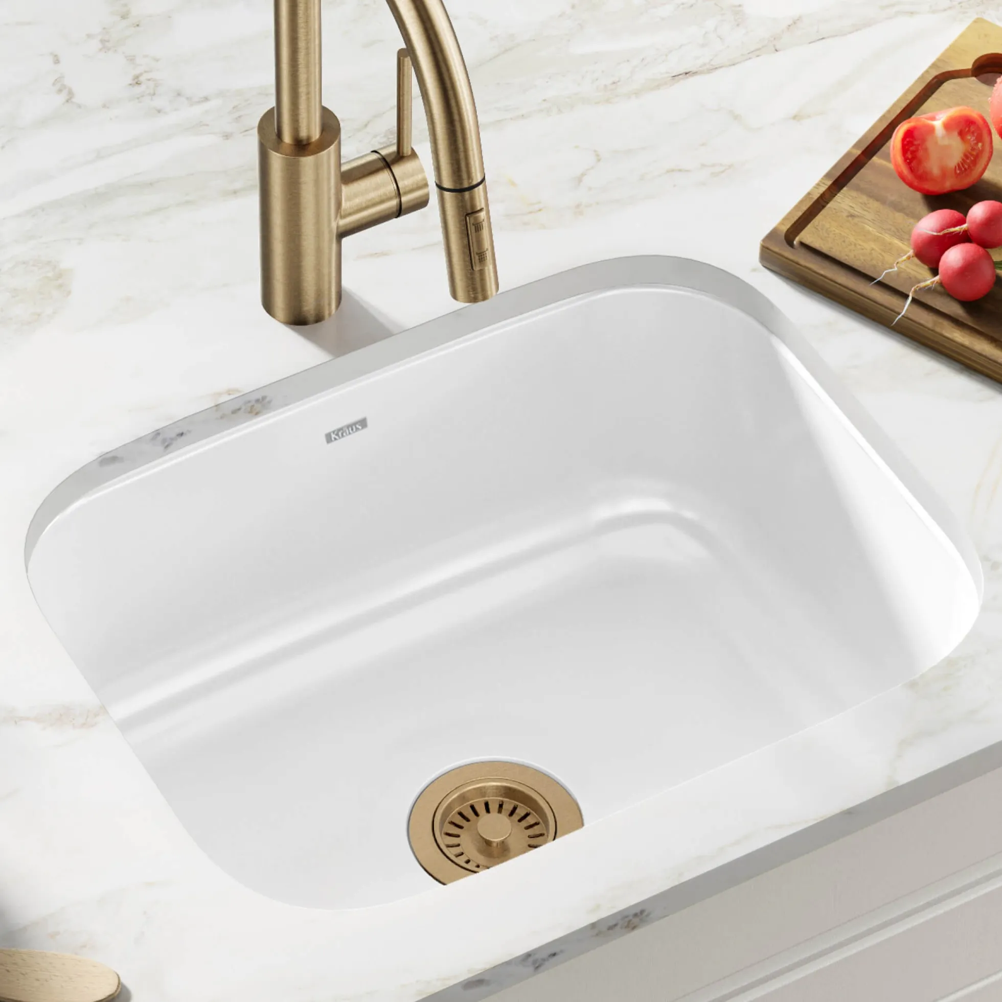 22" Undermount Porcelain Enameled Steel Single Bowl Kitchen Sink in White