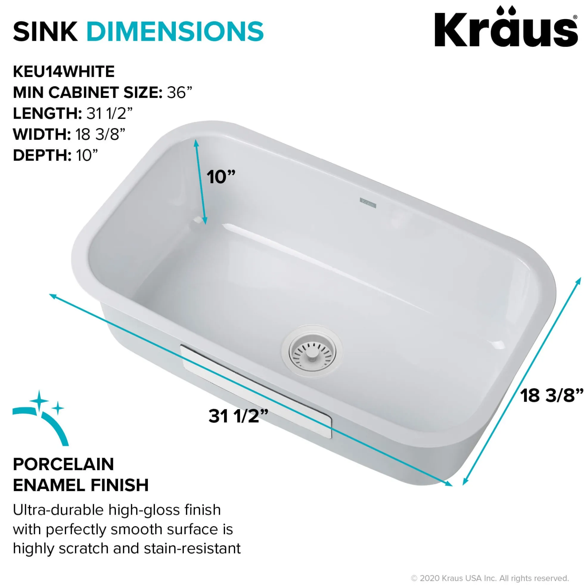 31 1/2" Undermount Porcelain Enameled Steel Single Bowl Kitchen Sink in White