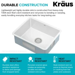 21” Undermount Porcelain Enameled Steel Single Bowl Kitchen Sink in White