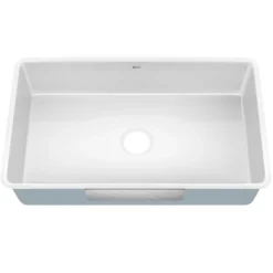 32” Undermount Porcelain Enameled Steel Single Bowl Kitchen Sink in White