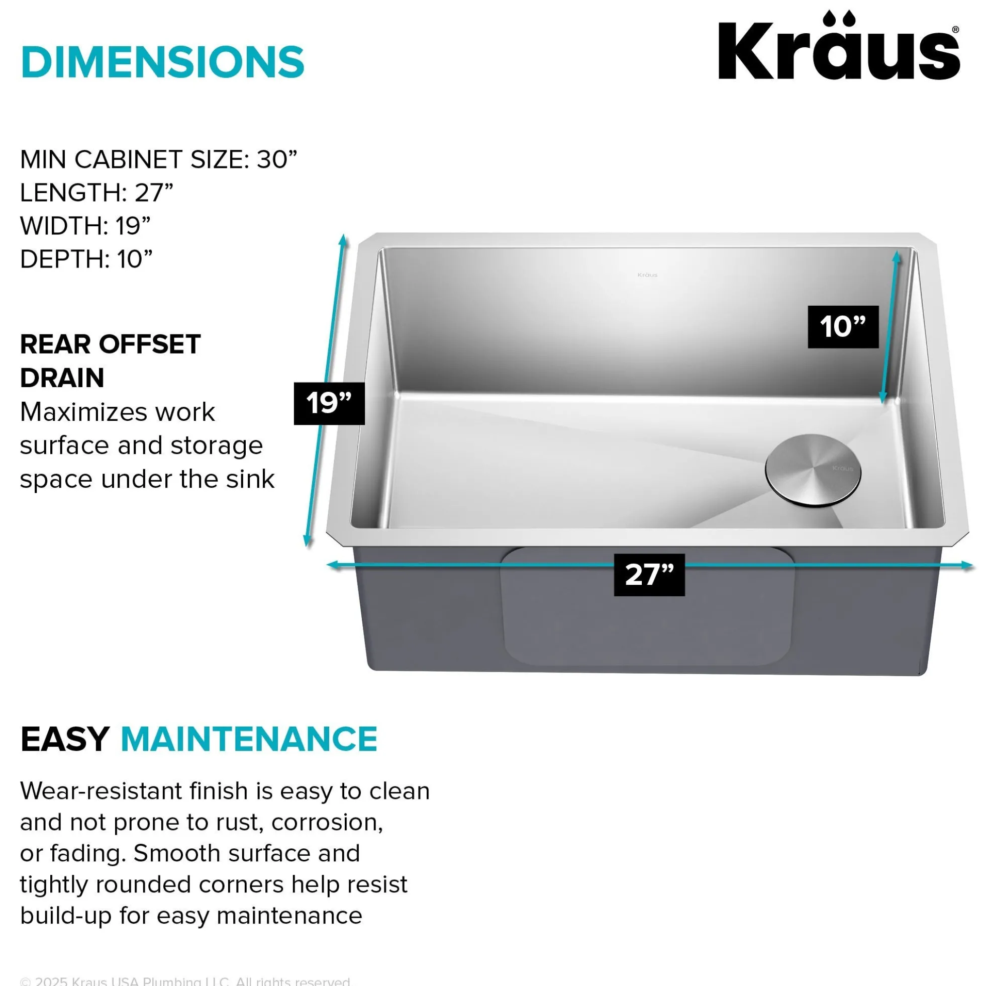 27" Undermount Single Bowl 16 Gauge Stainless Steel Kitchen Sink