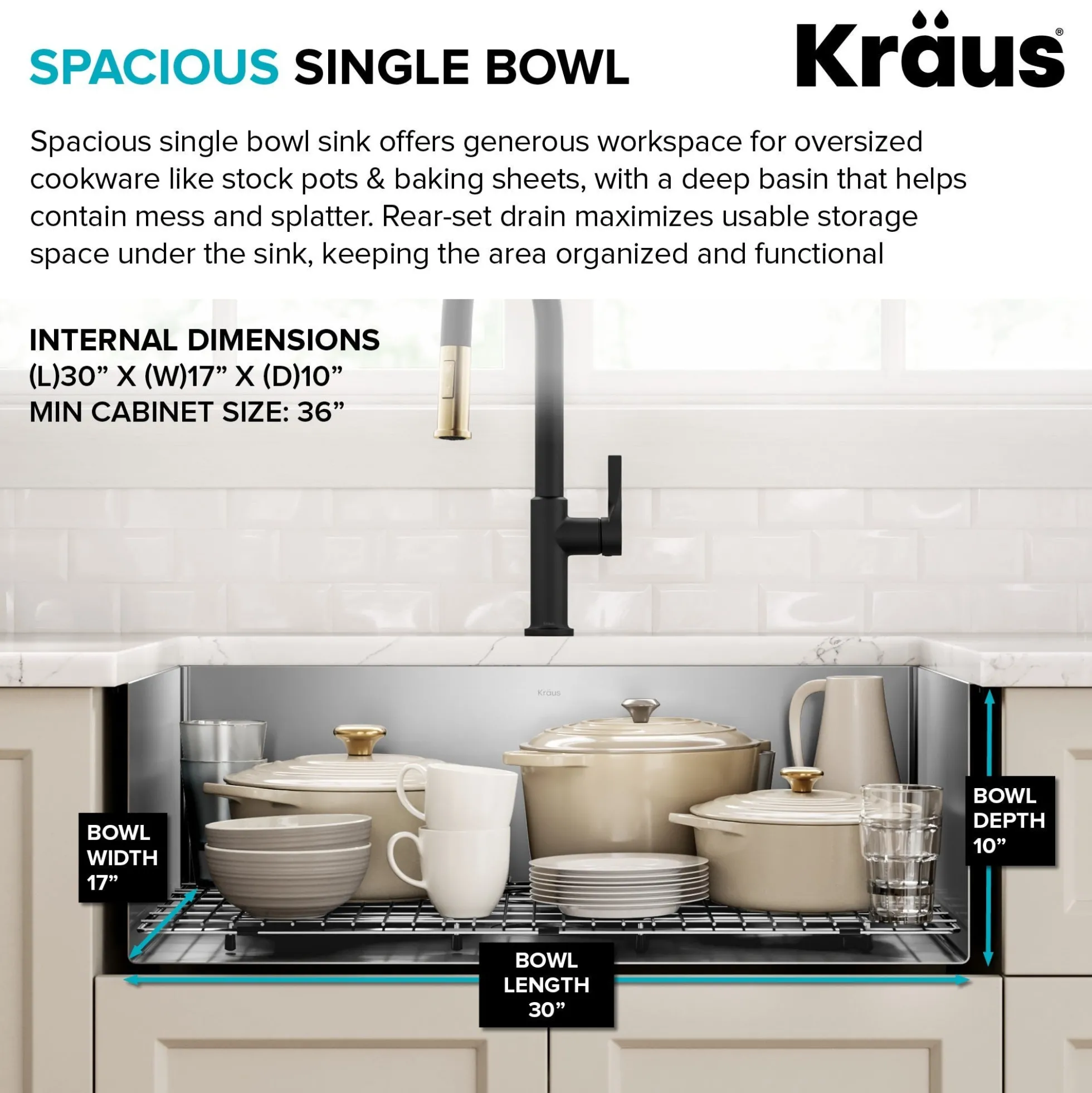 32" Undermount Single Bowl 16 Gauge Stainless Steel Kitchen Sink