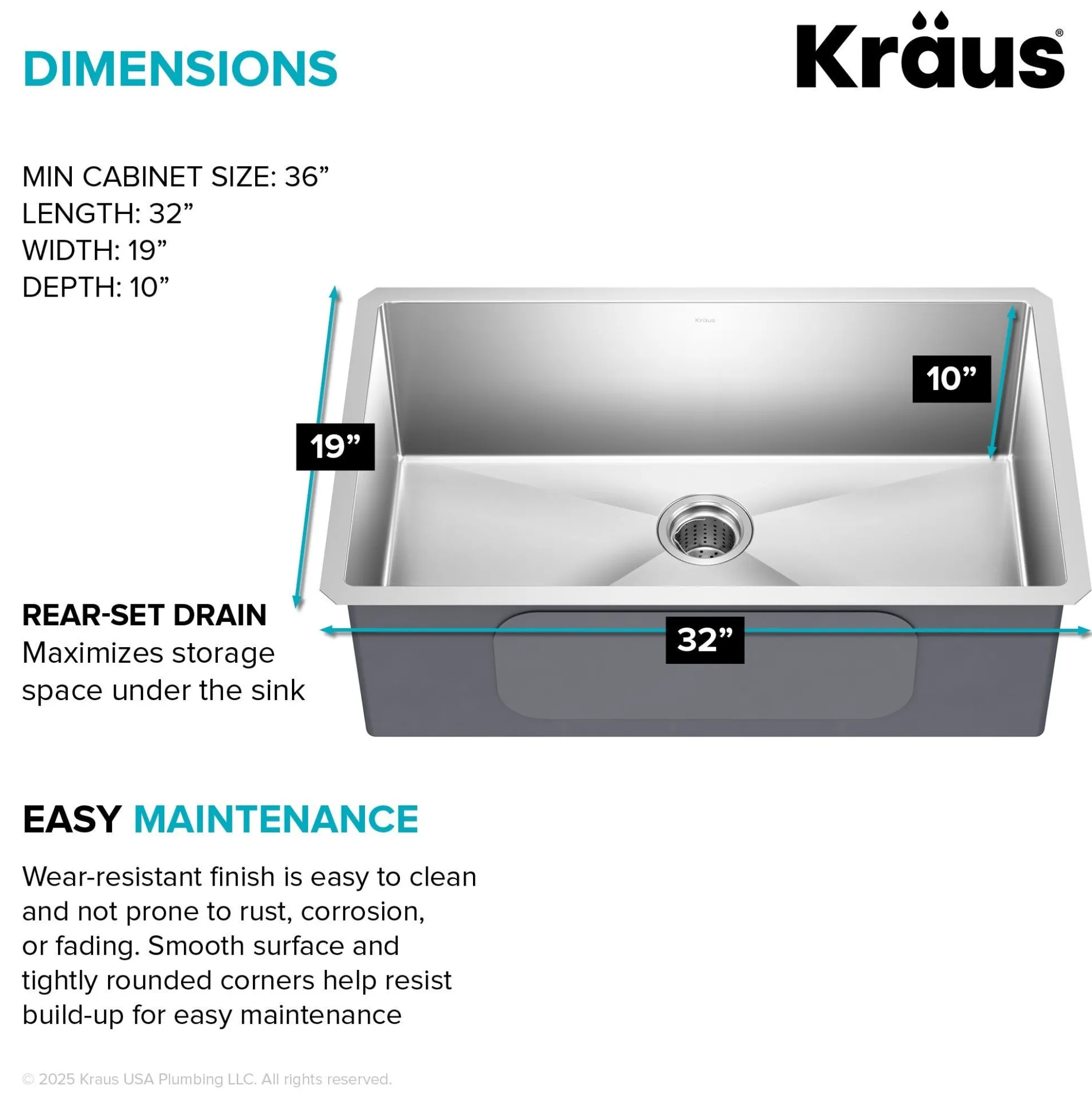 32" Undermount Single Bowl 16 Gauge Stainless Steel Kitchen Sink