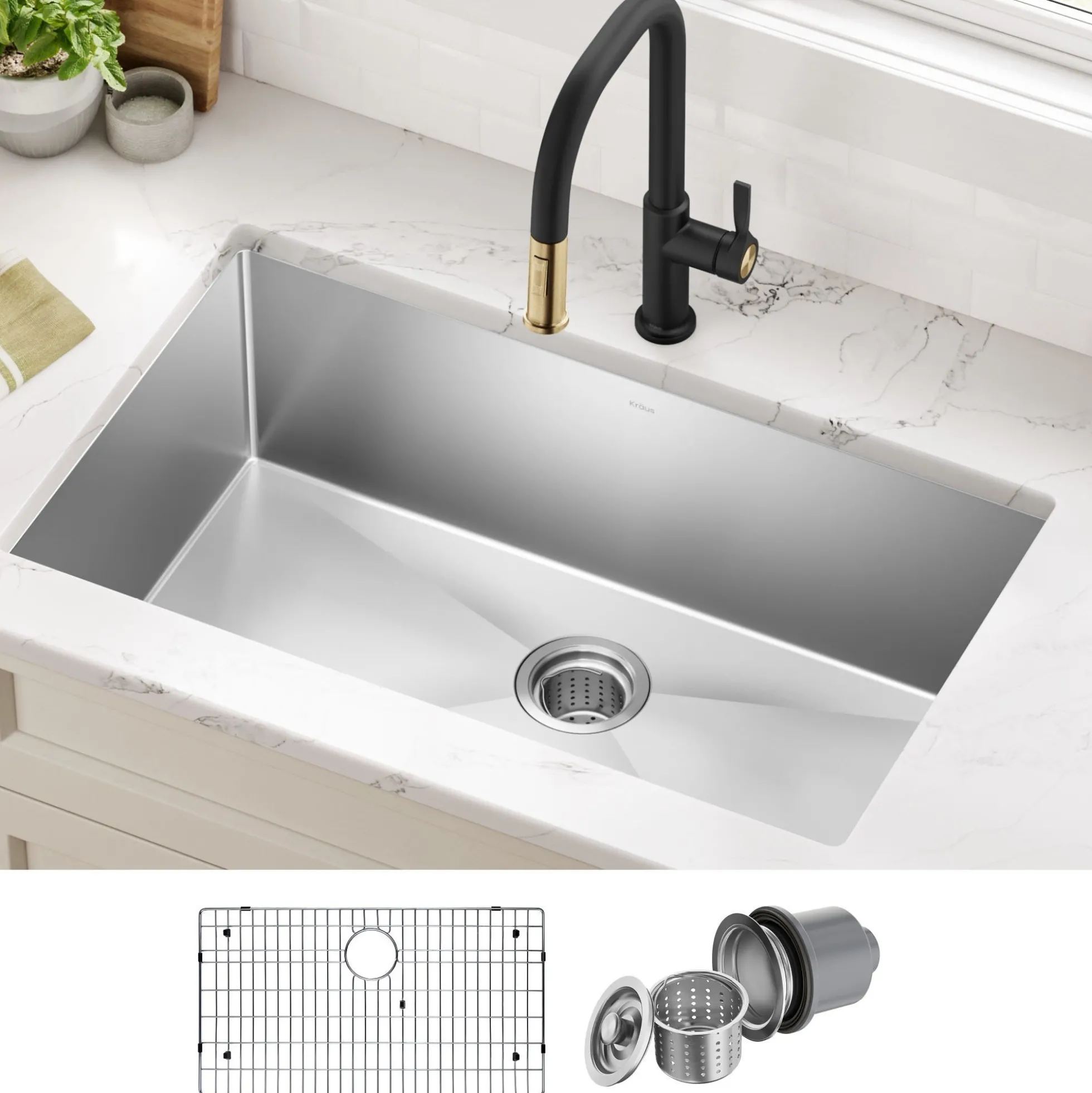 32" Undermount Single Bowl 16 Gauge Stainless Steel Kitchen Sink