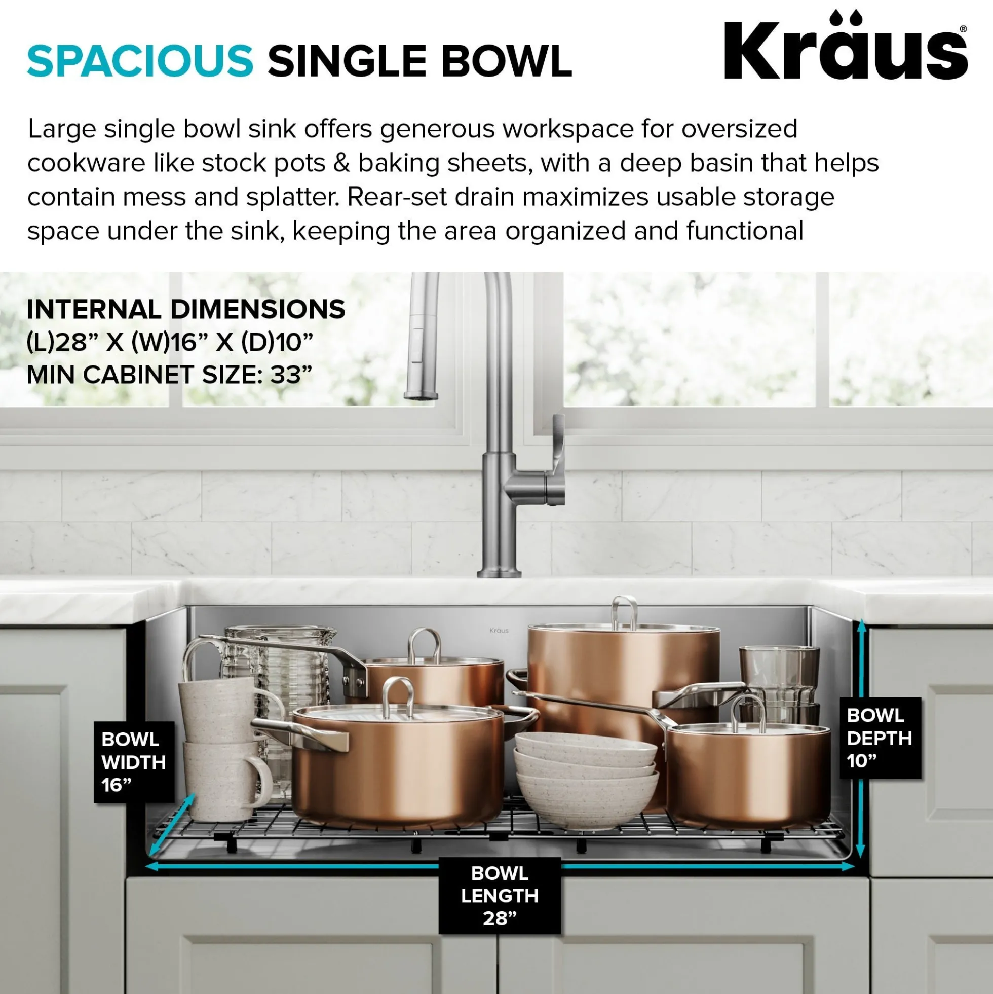 30" Undermount Single Bowl 16 Gauge Stainless Steel Kitchen Sink