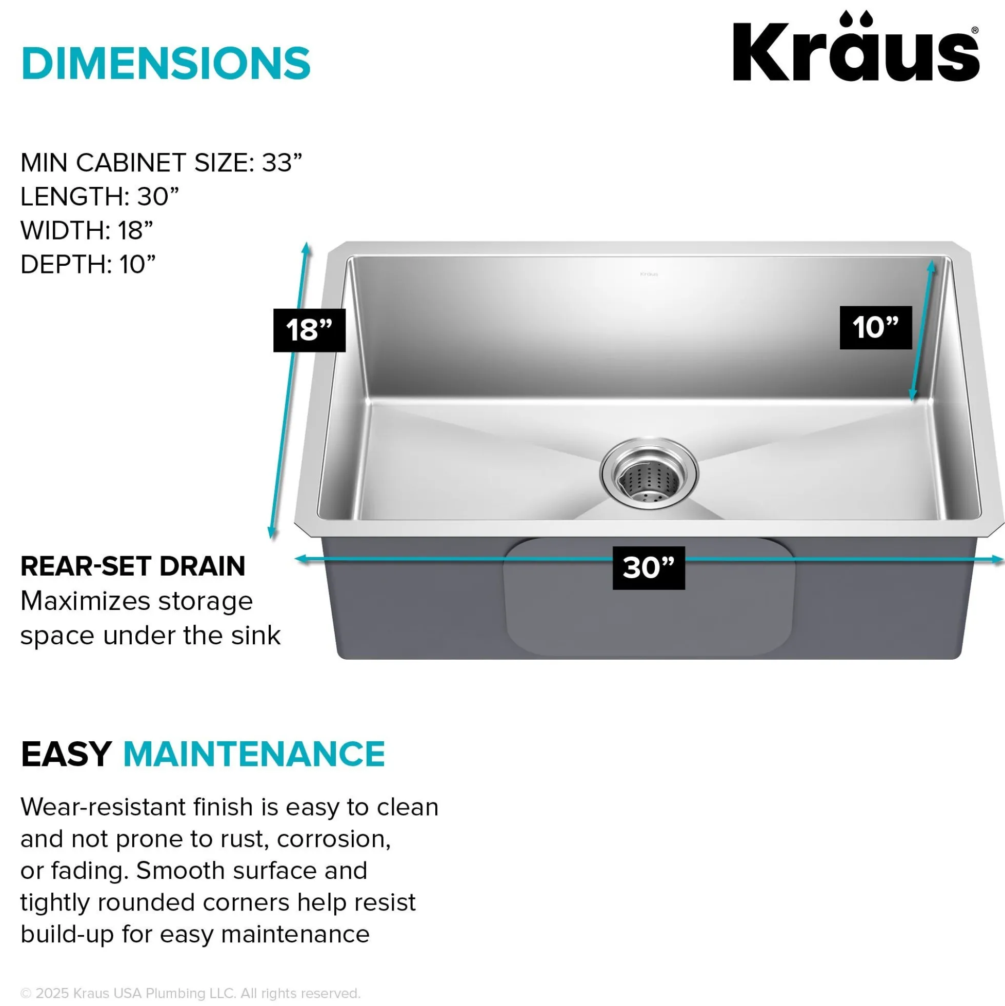 30" Undermount Single Bowl 16 Gauge Stainless Steel Kitchen Sink