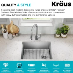 25” Undermount Single Bowl 18-Gauge Stainless Steel Kitchen Sink