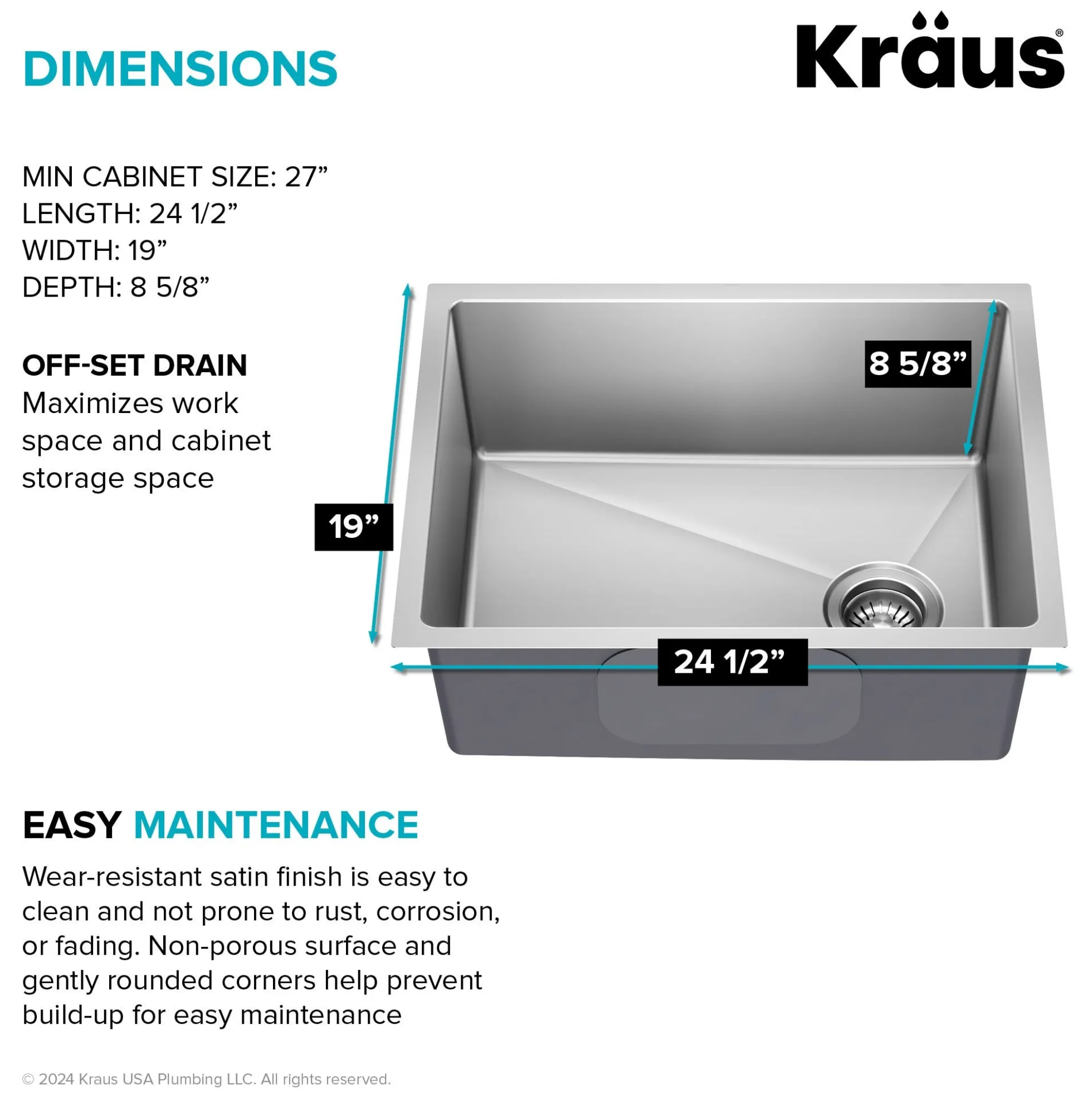 25” Undermount Single Bowl 18-Gauge Stainless Steel Kitchen Sink