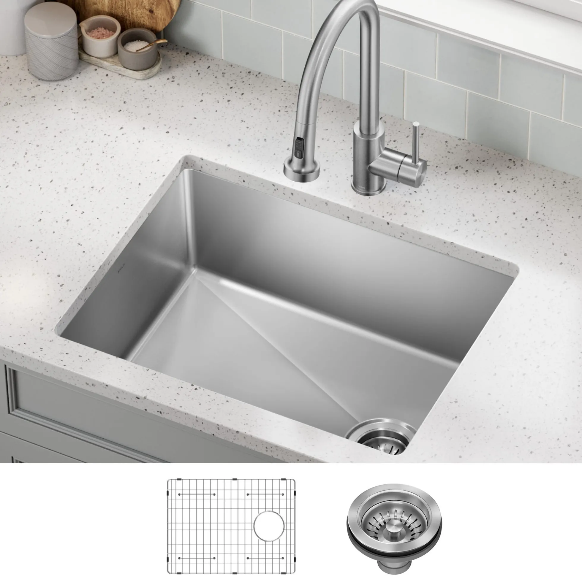 25” Undermount Single Bowl 18-Gauge Stainless Steel Kitchen Sink