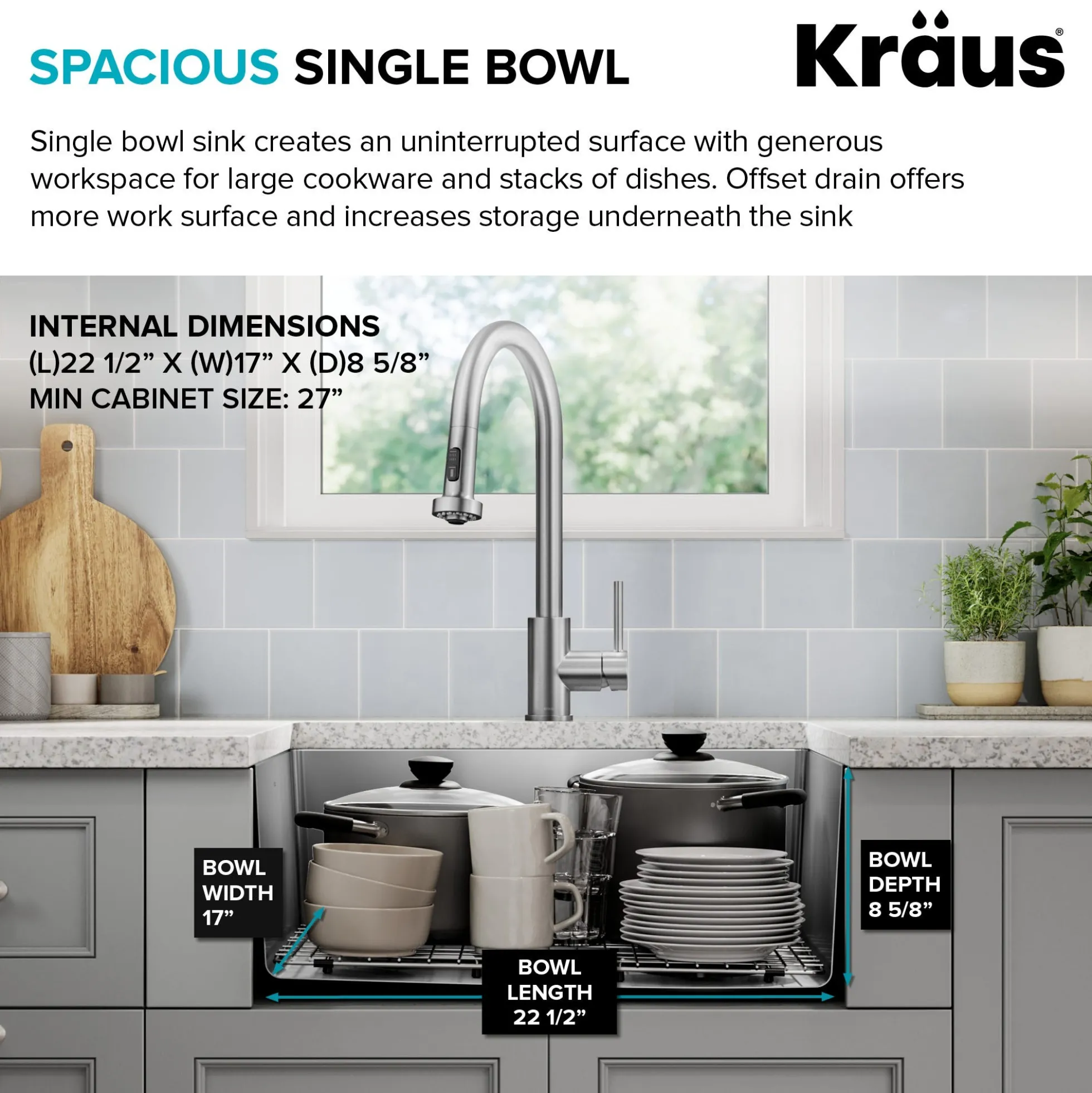 25” Undermount Single Bowl 18-Gauge Stainless Steel Kitchen Sink