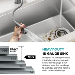 33” Undermount Single Bowl 18-Gauge Stainless Steel Kitchen Sink