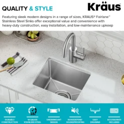 15” Undermount Single Bowl 18-Gauge Stainless Steel Kitchen Bar Sink