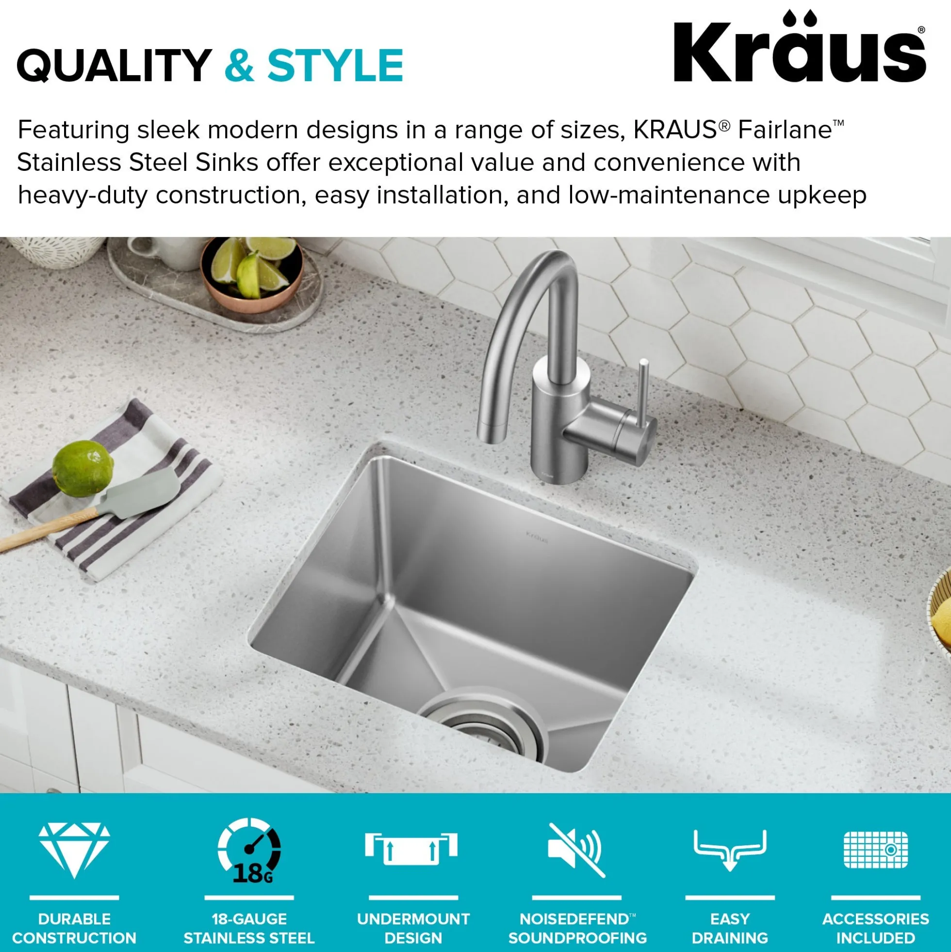 15” Undermount Single Bowl 18-Gauge Stainless Steel Kitchen Bar Sink