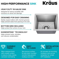 15” Undermount Single Bowl 18-Gauge Stainless Steel Kitchen Bar Sink