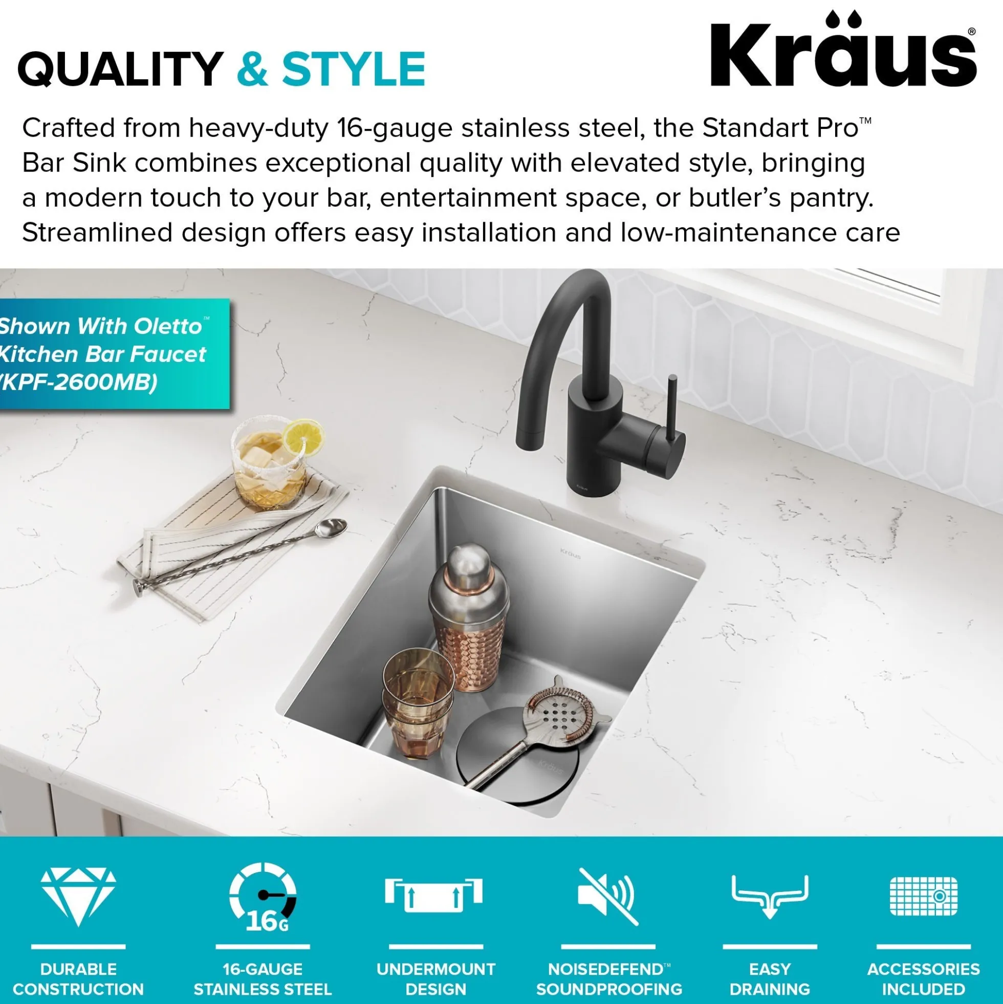 13" Undermount Single Bowl 16 Gauge Stainless Steel Bar Kitchen Sink