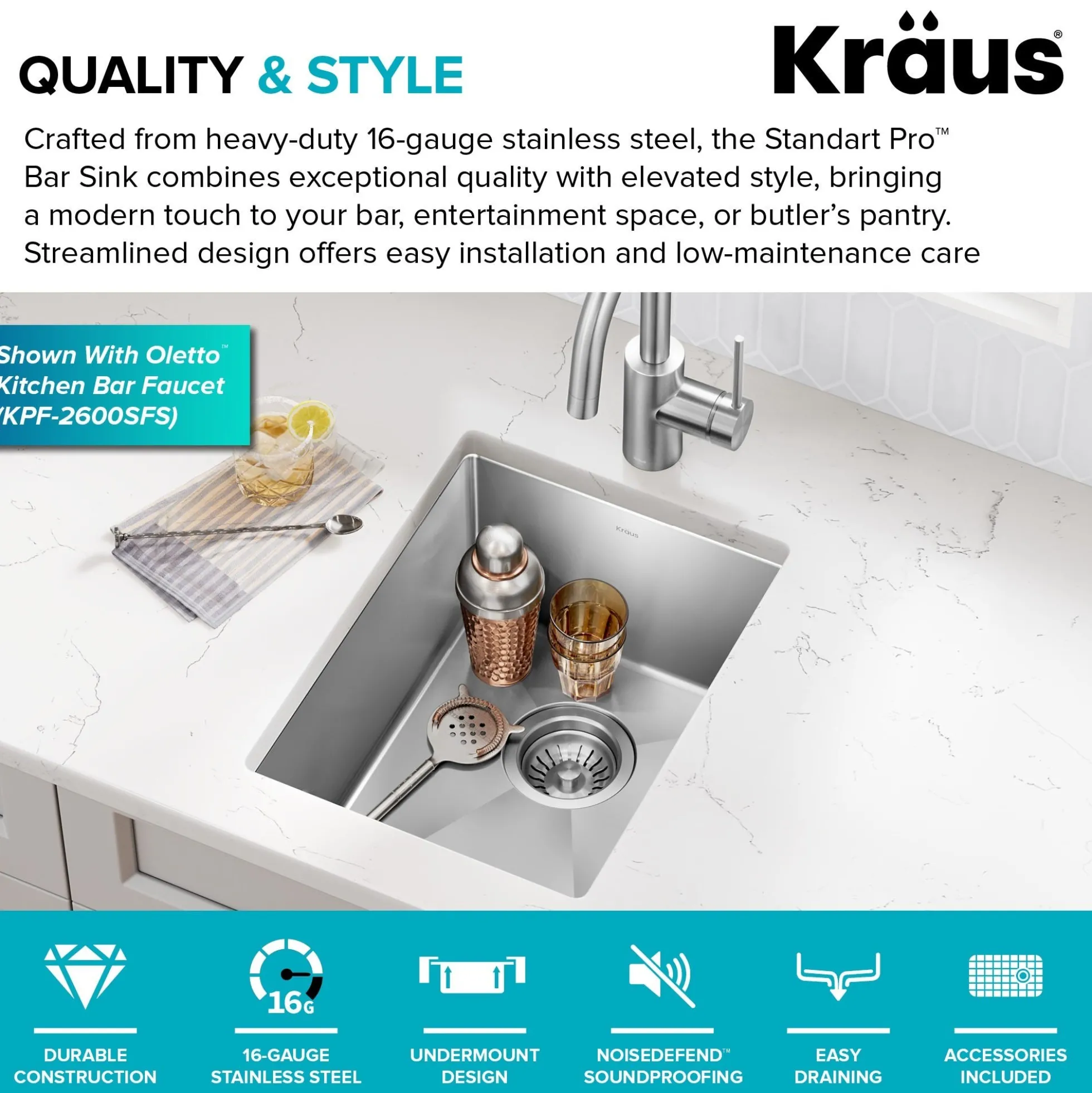 14" Undermount Single Bowl 16 Gauge Stainless Steel Bar Kitchen Sink