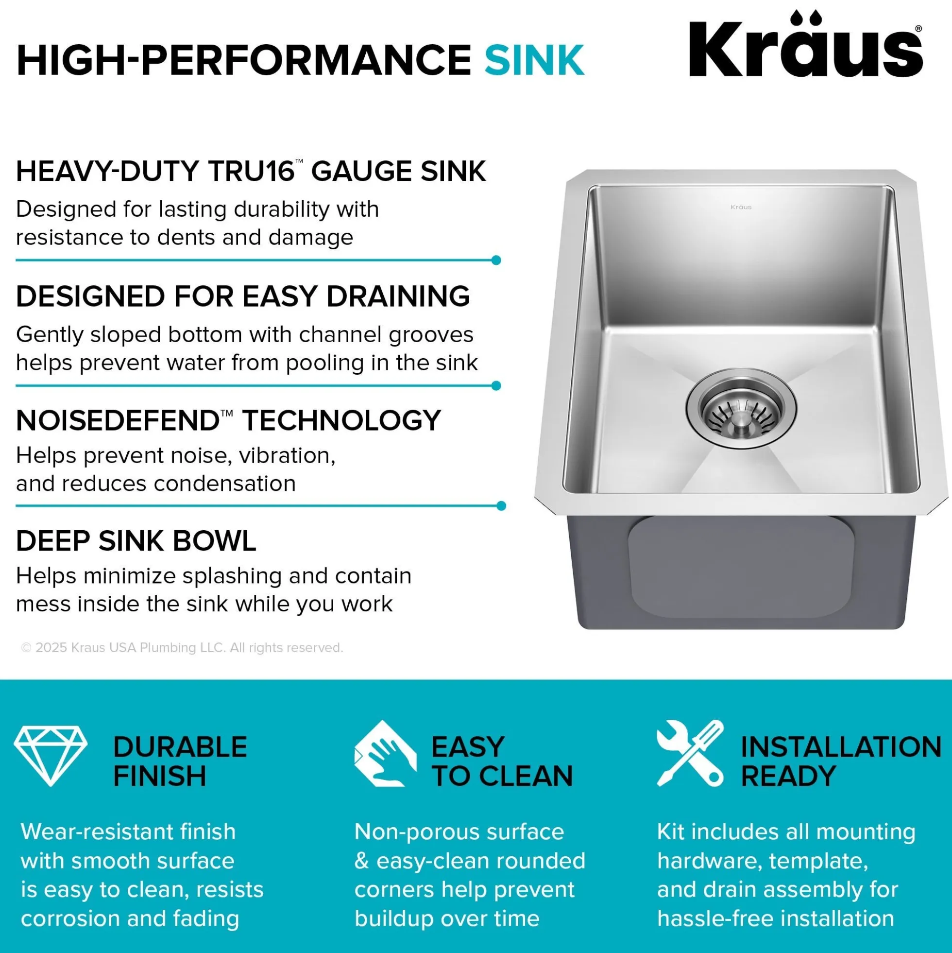 14" Undermount Single Bowl 16 Gauge Stainless Steel Bar Kitchen Sink