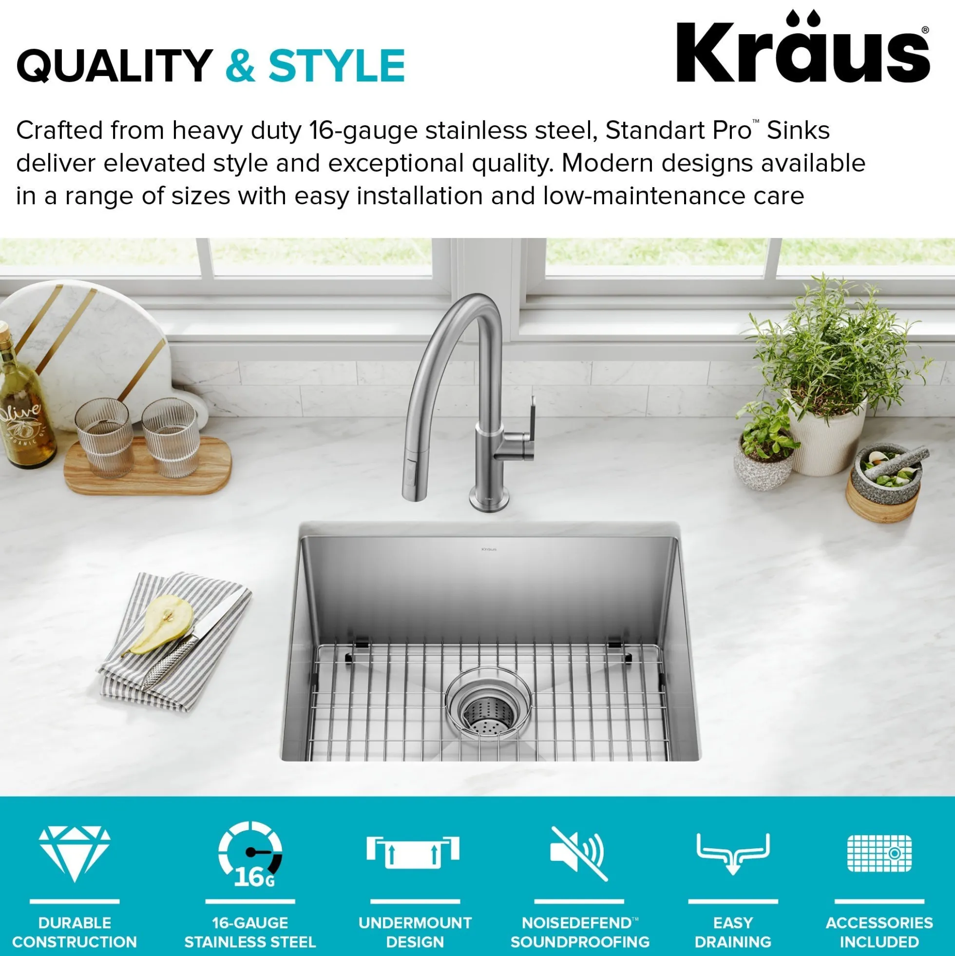 23" Undermount Single Bowl 16 Gauge Stainless Steel Kitchen Sink