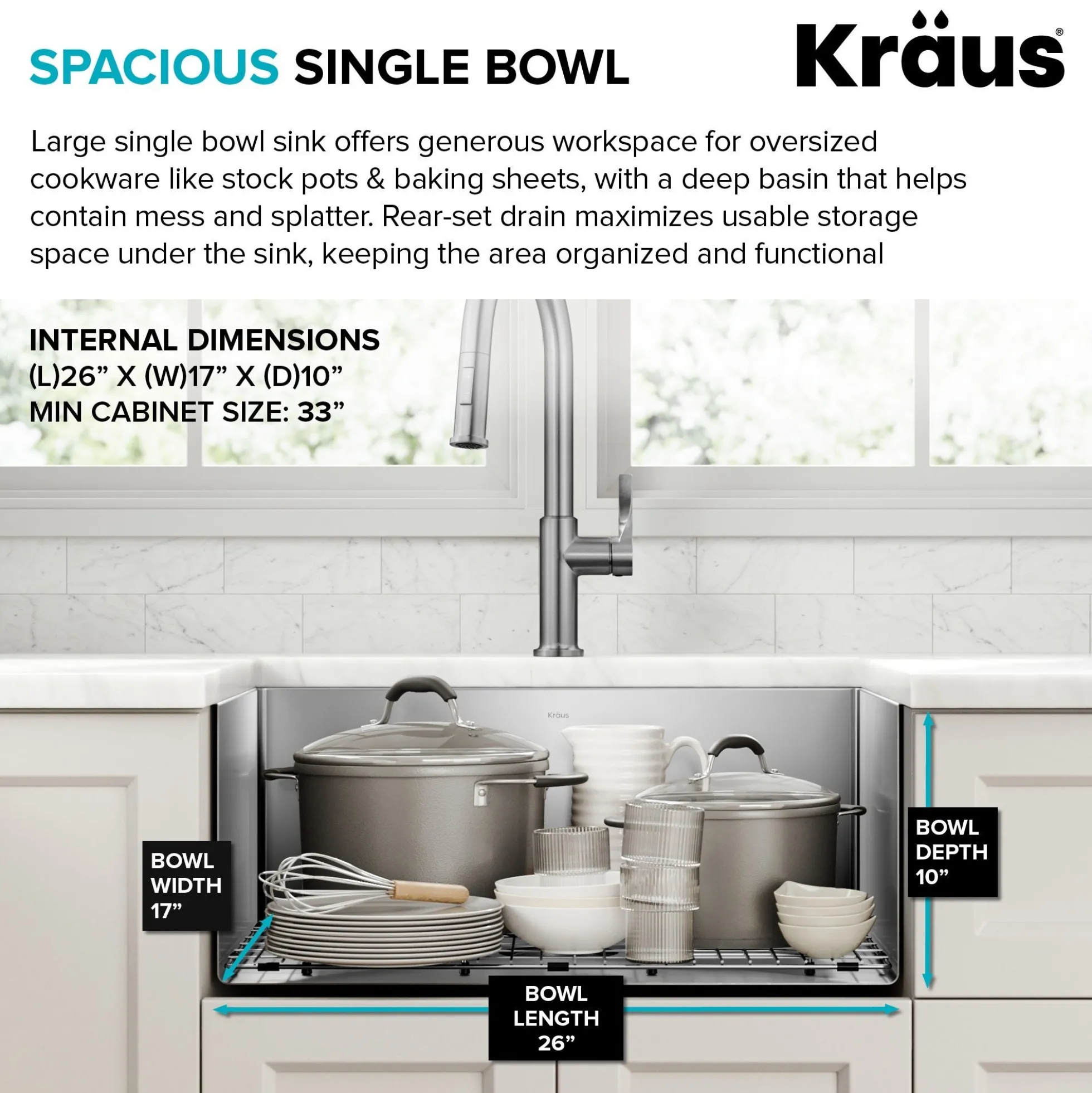 28" Undermount Single Bowl 16 Gauge Stainless Steel Kitchen Sink