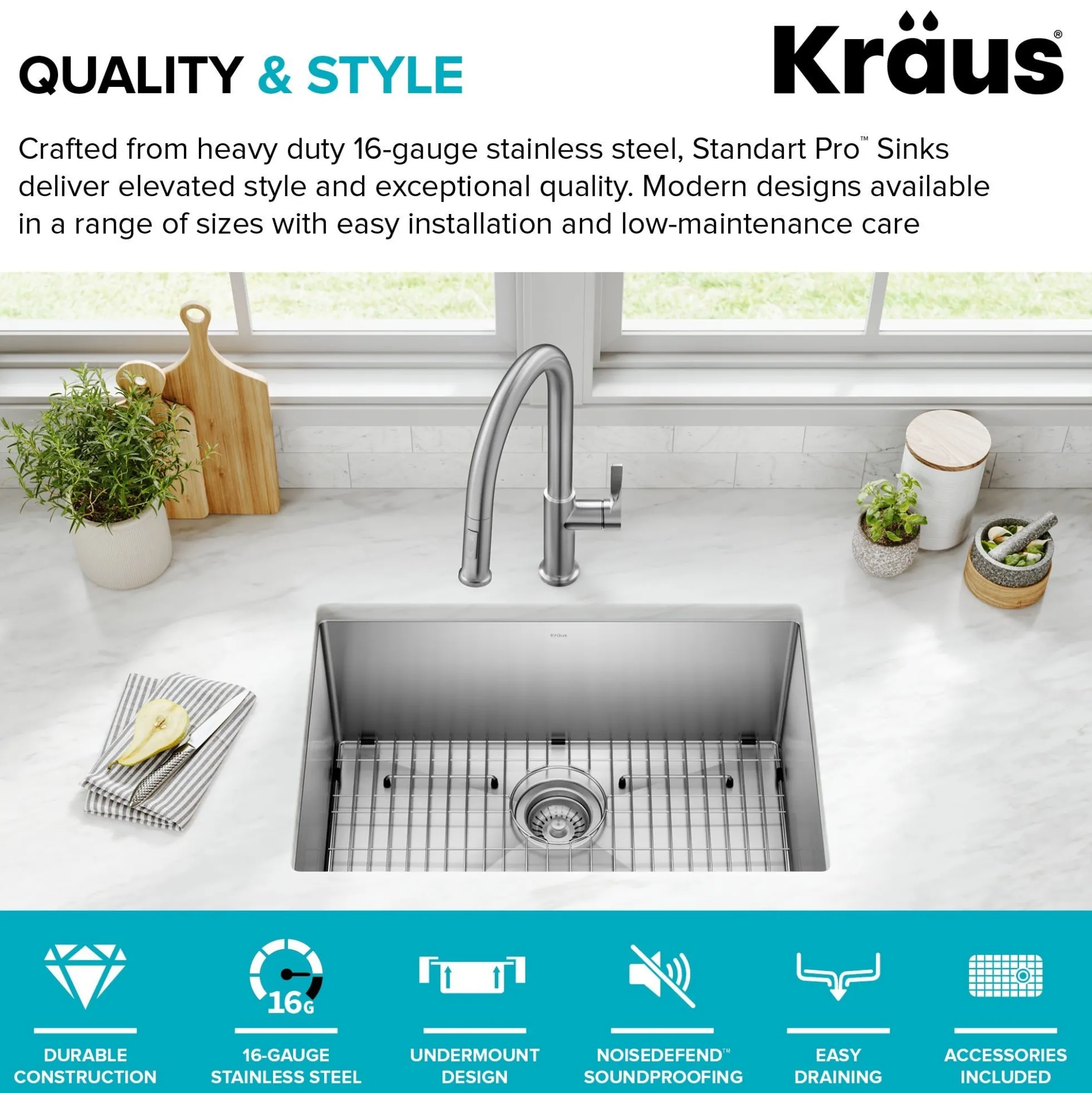 26" Undermount Single Bowl 16 Gauge Stainless Steel Kitchen Sink