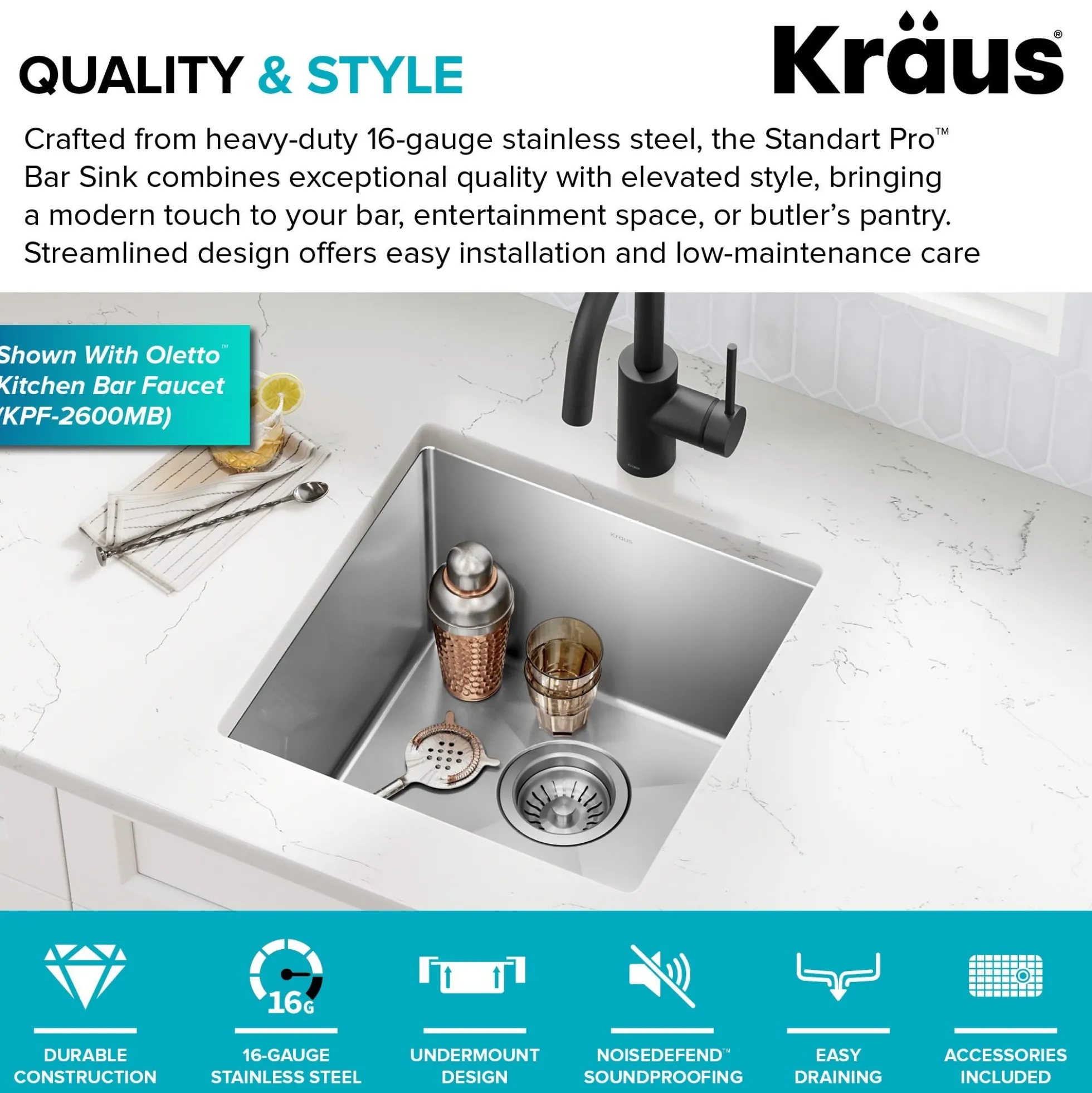 17" Undermount Single Bowl 16 Gauge Stainless Steel Bar Kitchen Sink