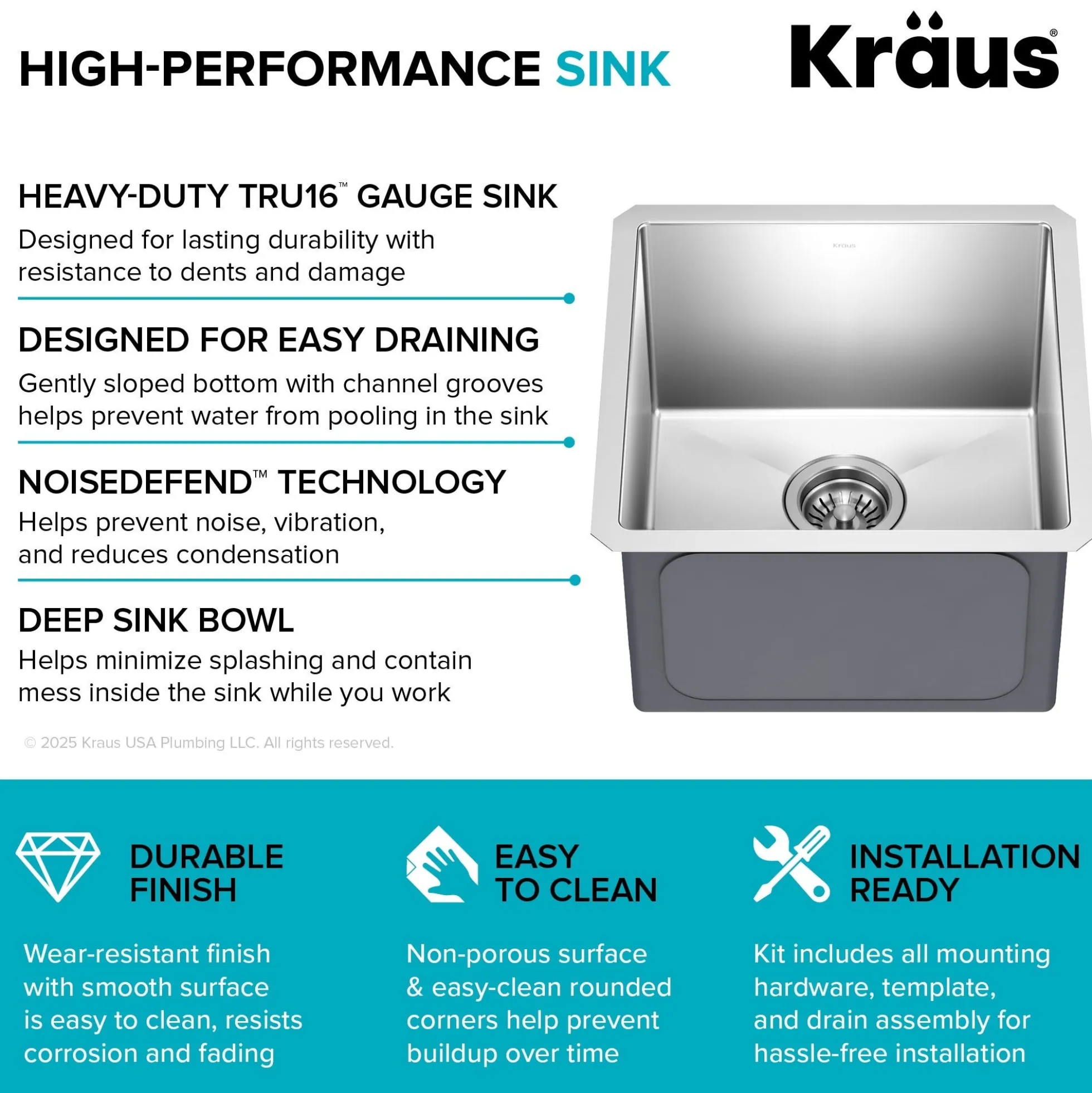 17" Undermount Single Bowl 16 Gauge Stainless Steel Bar Kitchen Sink