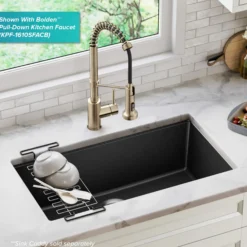 31” Undermount Single Bowl Granite Kitchen Sink in Black Onyx