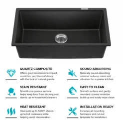 31” Undermount Single Bowl Granite Kitchen Sink in Black Onyx