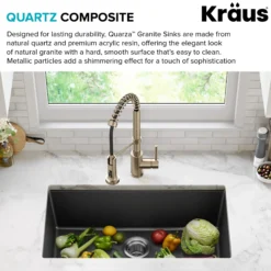 31” Undermount Single Bowl Granite Kitchen Sink in Black Onyx