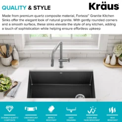 32” Undermount Single Bowl Granite Kitchen Sink in Black