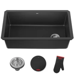32” Undermount Single Bowl Granite Kitchen Sink in Black