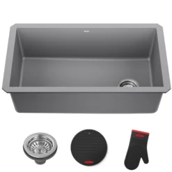 32” Undermount Single Bowl Granite Kitchen Sink in Grey