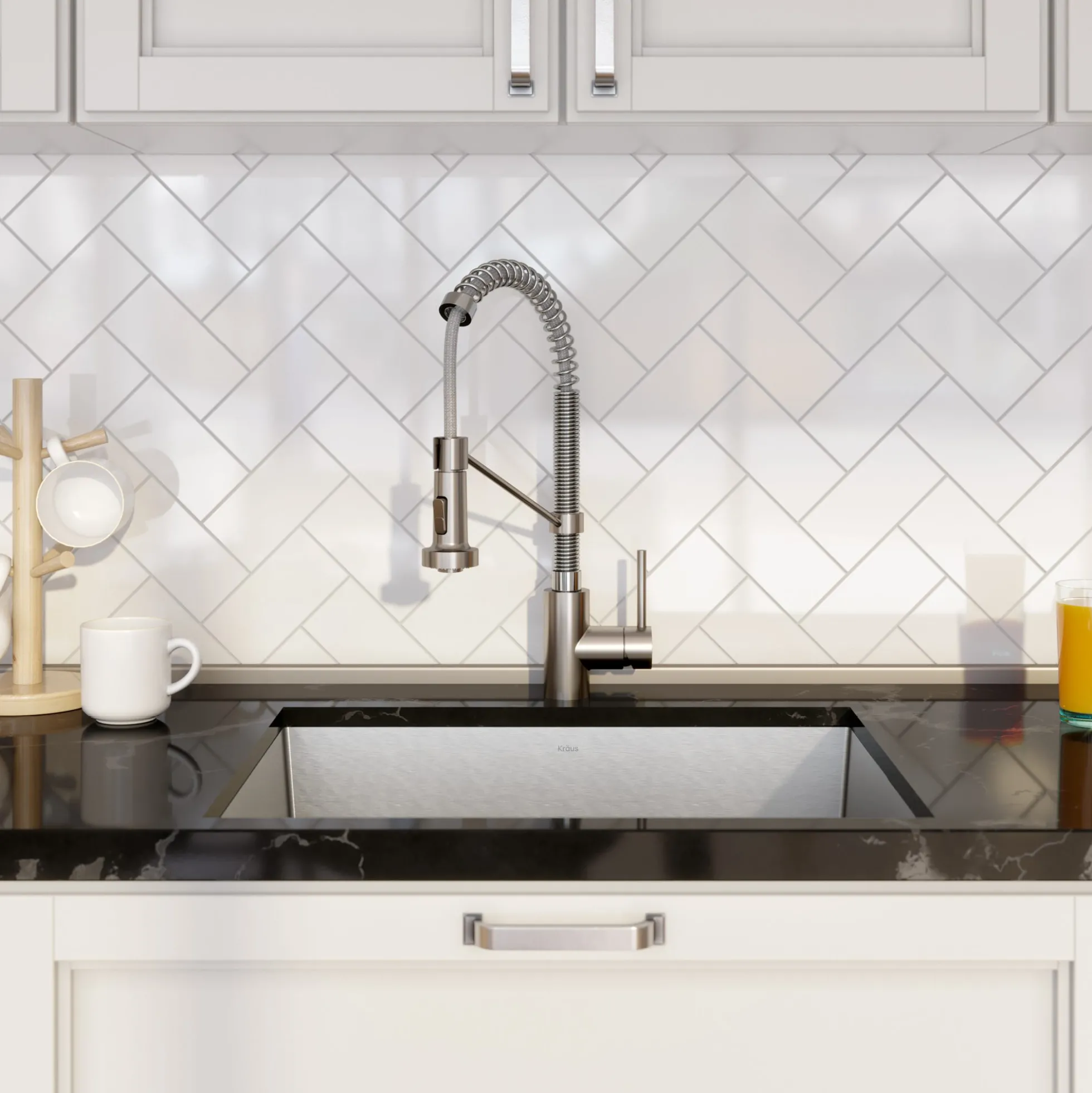 24" Undermount Utility Sink w/ Bolden Commercial Pull-Down Faucet and Soap Dispenser in Stainless Steel/Chrome