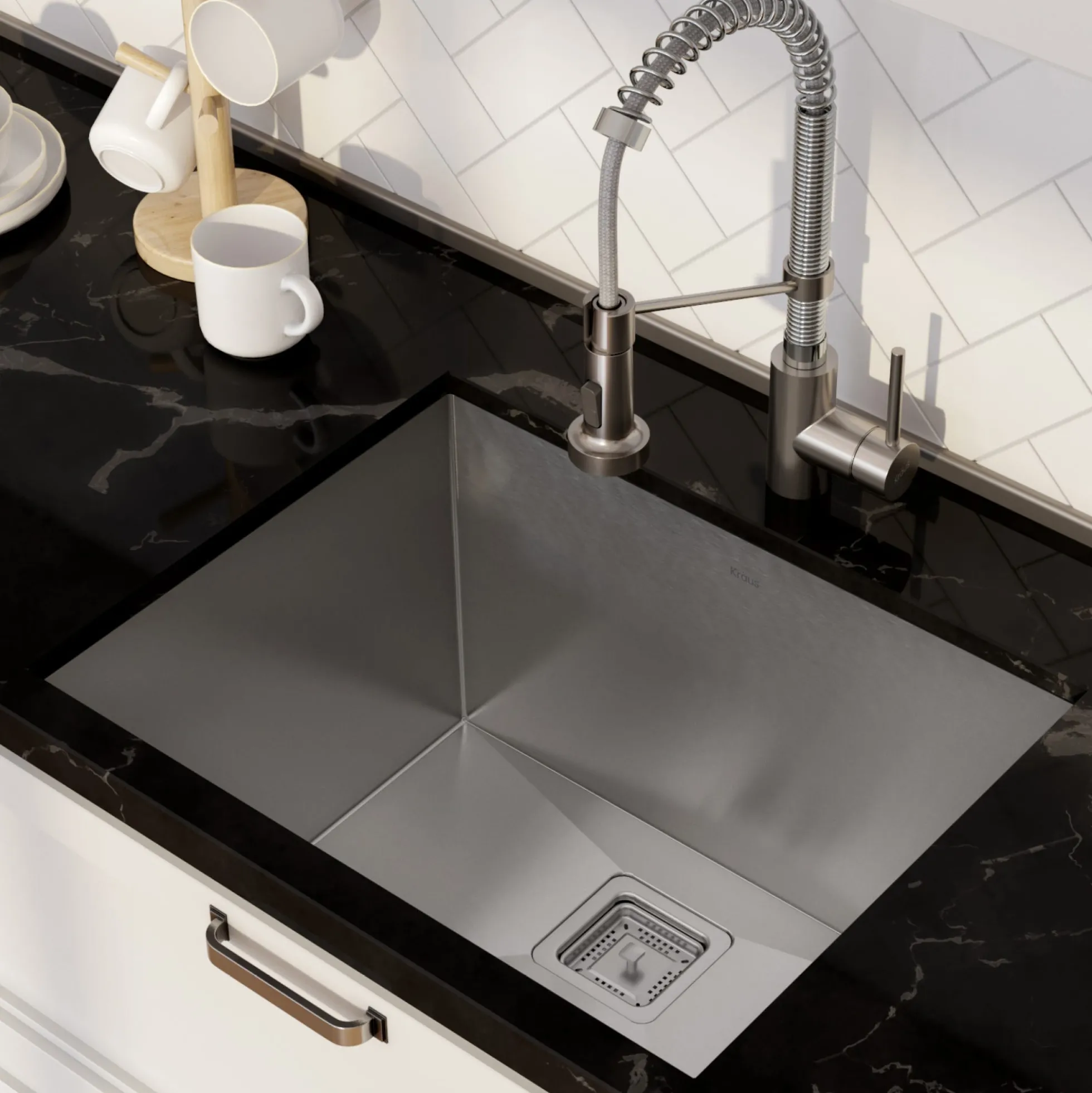 24" Undermount Utility Sink w/ Bolden Commercial Pull-Down Faucet and Soap Dispenser in Stainless Steel/Chrome