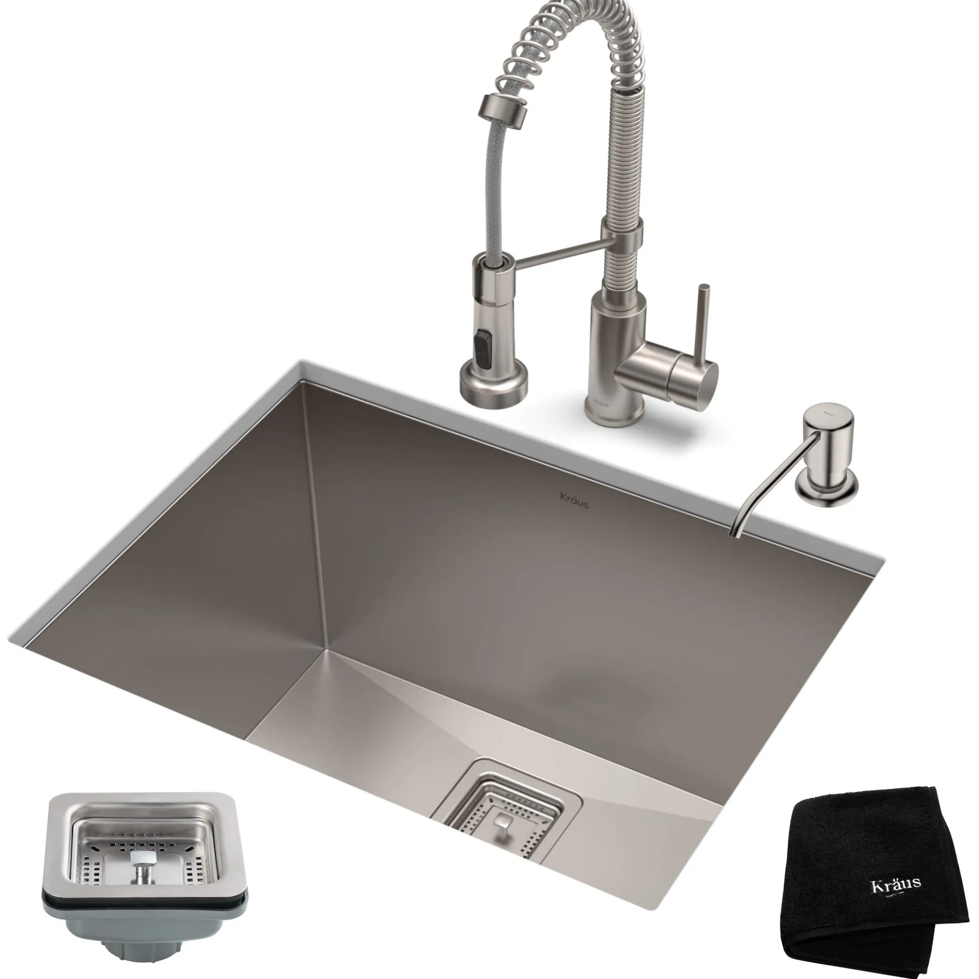 24" Undermount Utility Sink w/ Bolden Commercial Pull-Down Faucet and Soap Dispenser in Stainless Steel