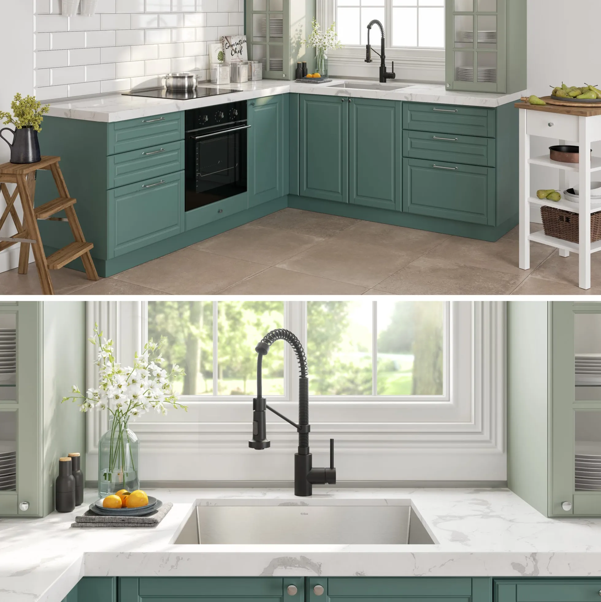 24" Undermount Utility Sink w/ Bolden Commercial Pull-Down Faucet and Soap Dispenser in Matte Black