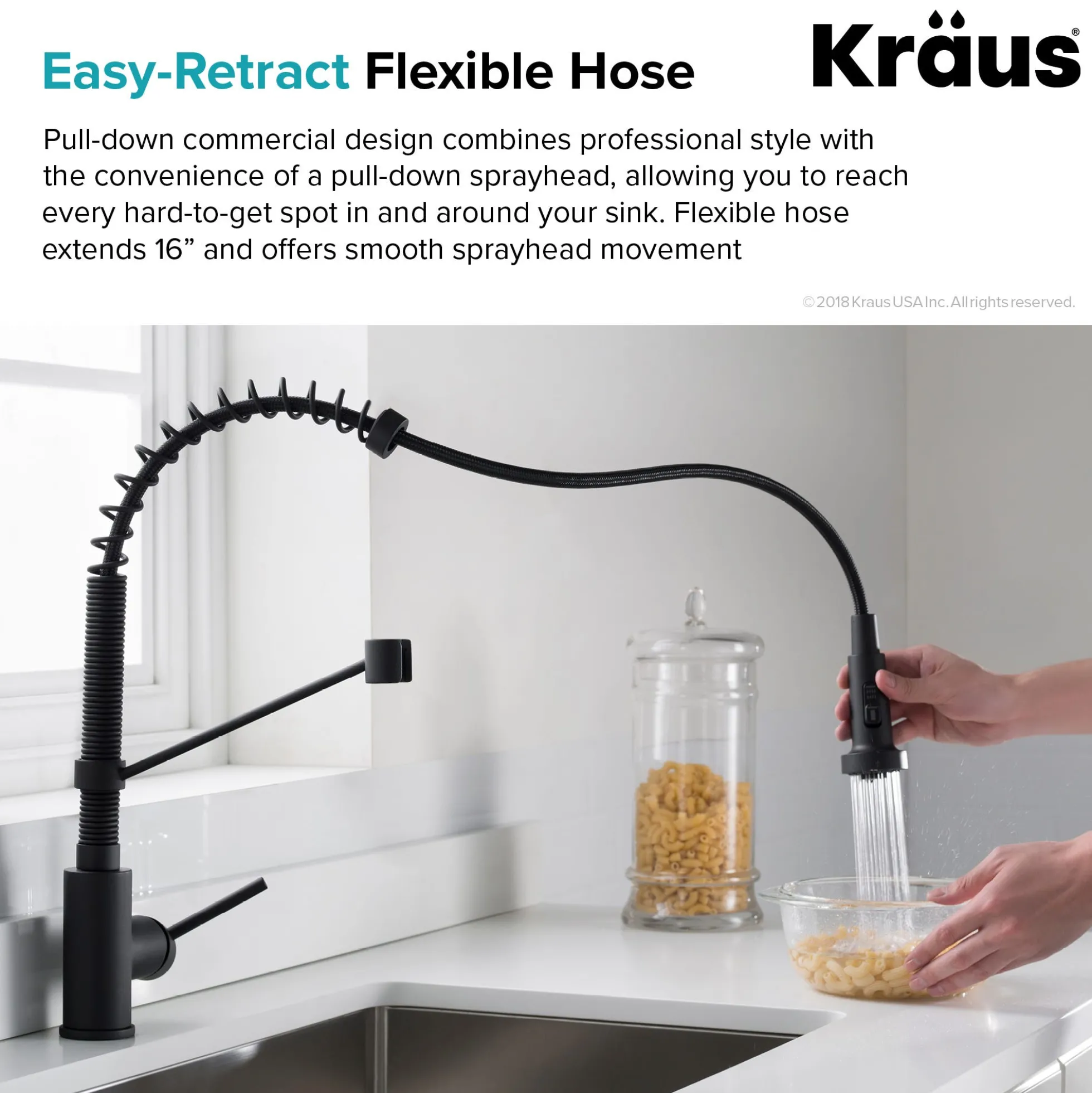 24" Undermount Utility Sink w/ Bolden Commercial Pull-Down Faucet and Soap Dispenser in Matte Black