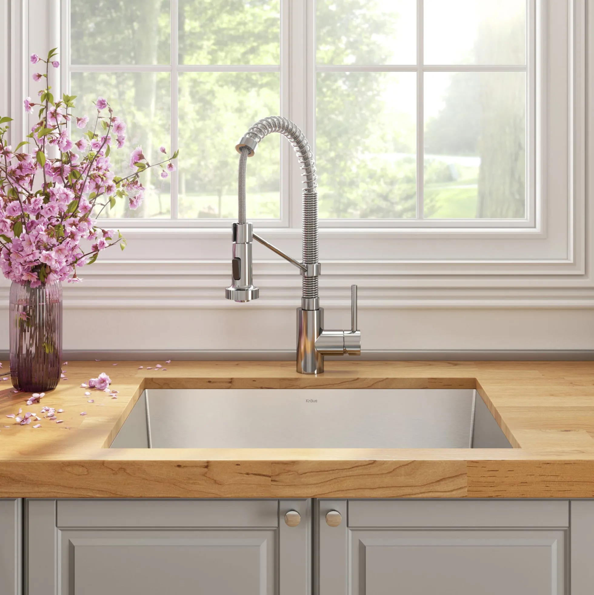 24" Undermount Utility Sink w/ Bolden Commercial Pull-Down Faucet and Soap Dispenser in Chrome