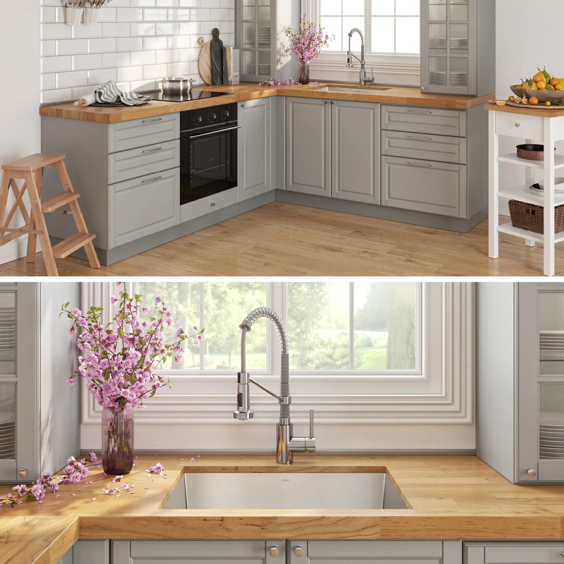 24" Undermount Utility Sink w/ Bolden Commercial Pull-Down Faucet and Soap Dispenser in Chrome