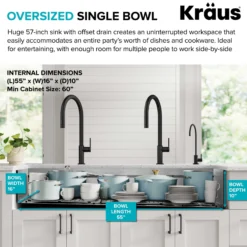 57" Undermount Workstation 16 Gauge Single Bowl Stainless Steel Kitchen Sink with 10 Accessories