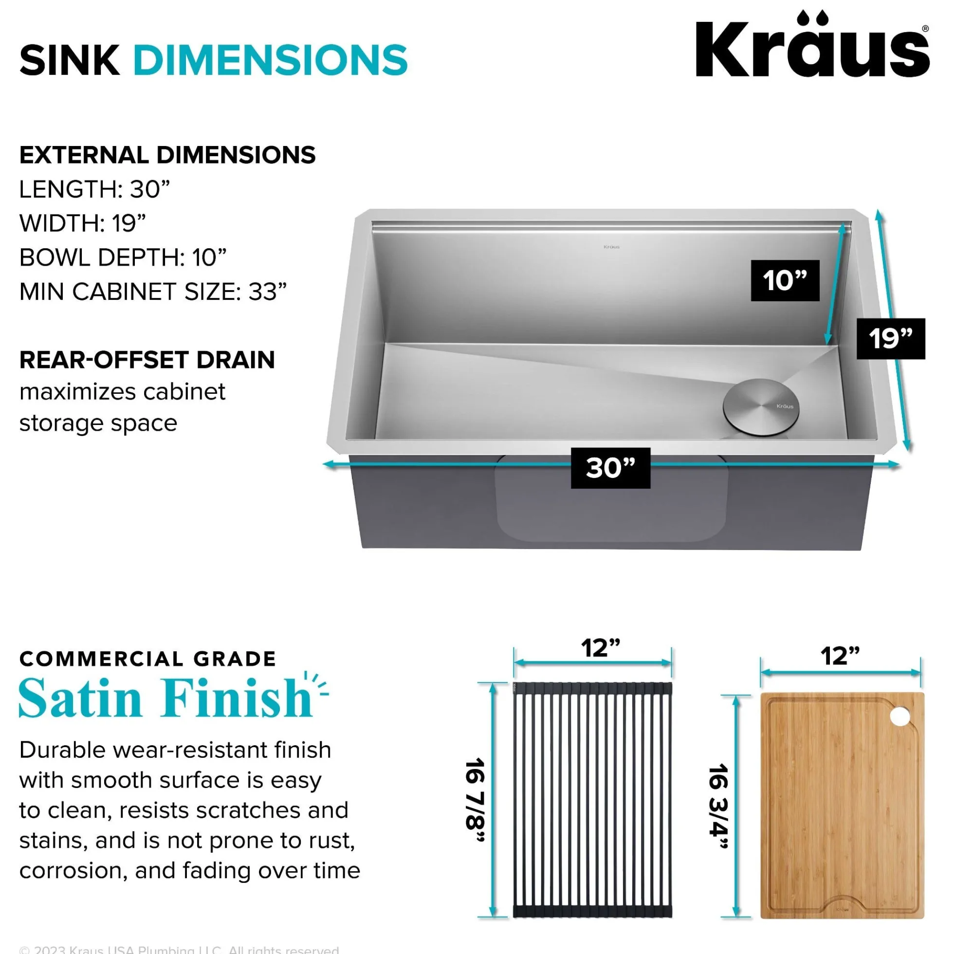 30" Undermount Workstation 16 Gauge Single Bowl Stainless Steel Kitchen Sink with Accessories