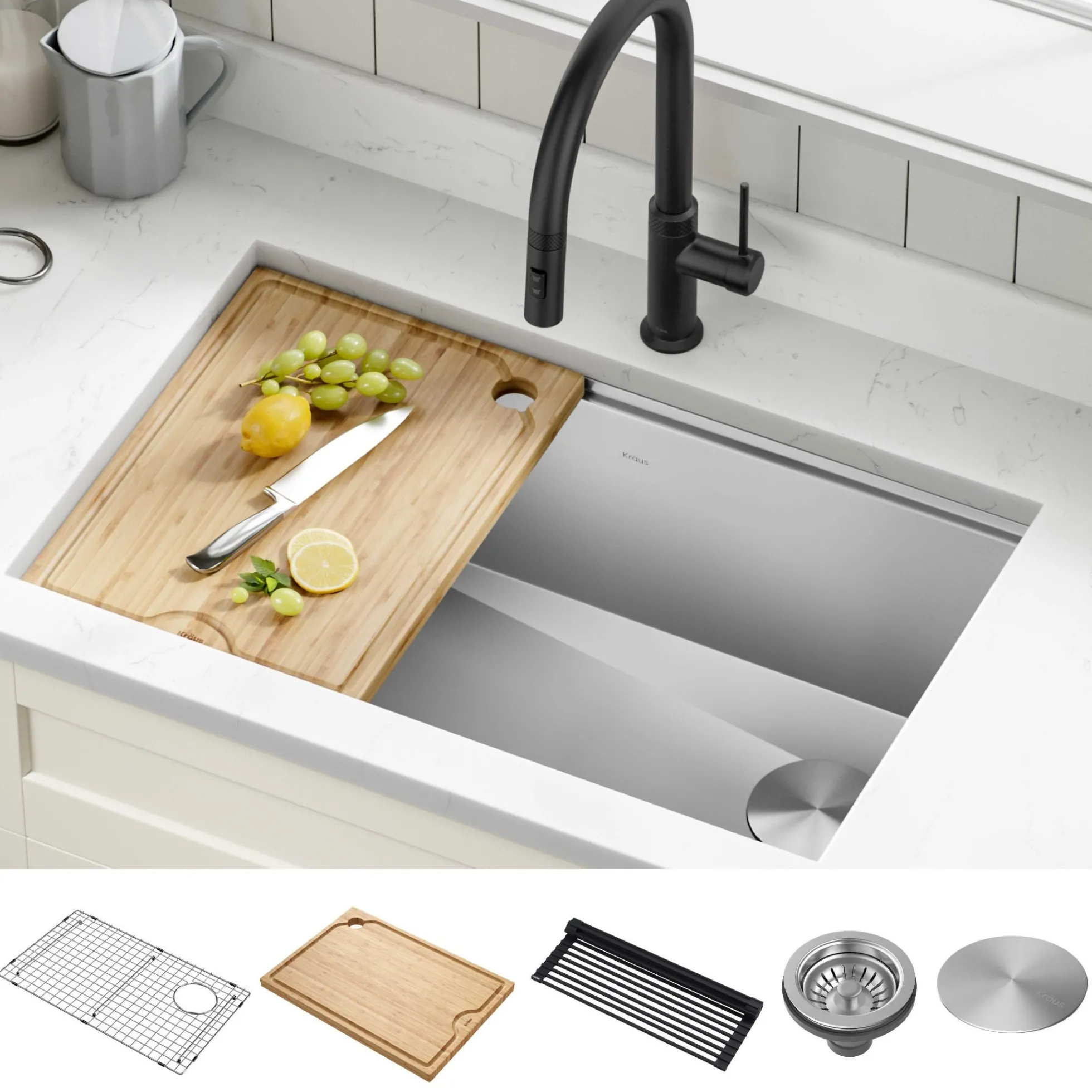 30" Undermount Workstation 16 Gauge Single Bowl Stainless Steel Kitchen Sink with Accessories